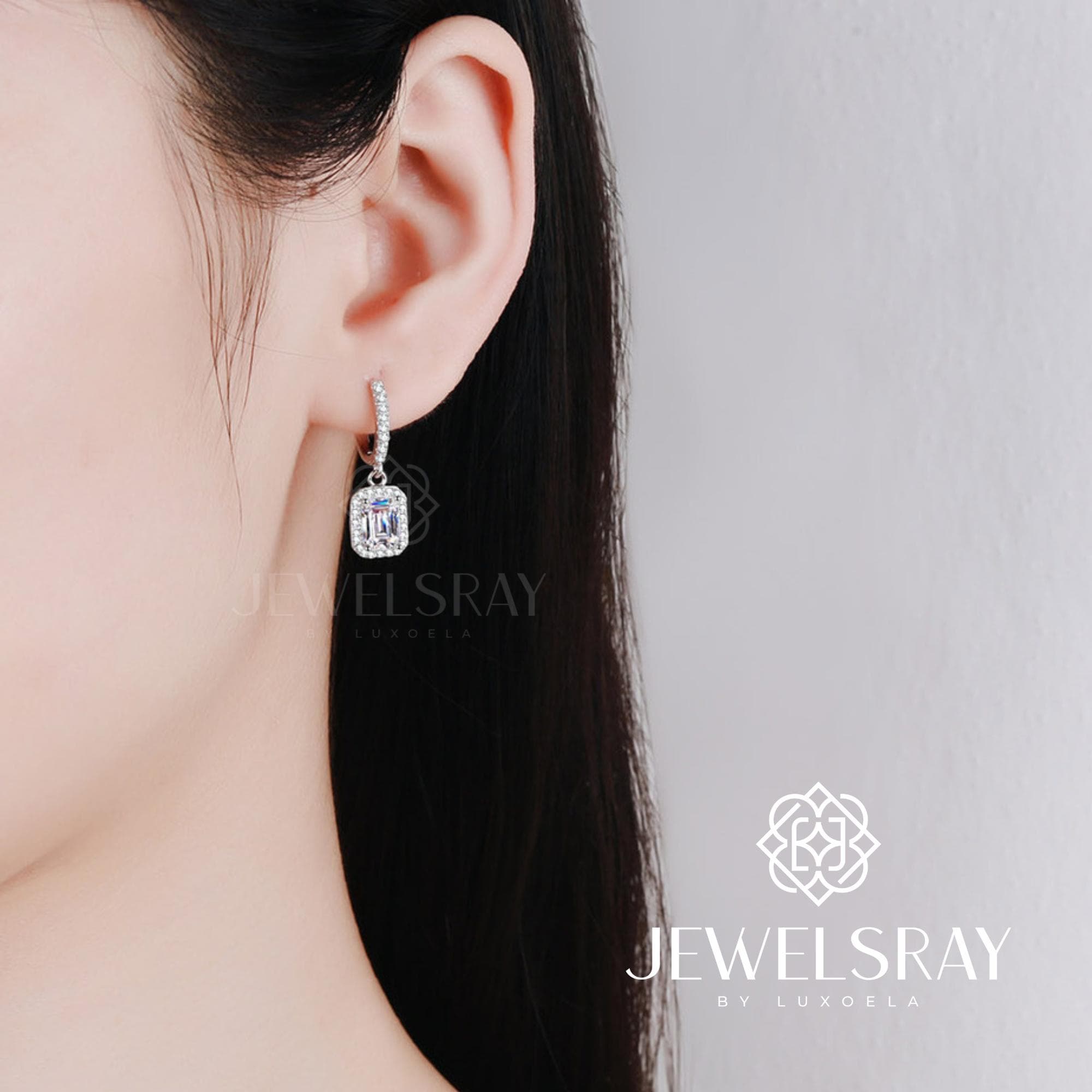 Anting Cerelia Emerald Cut Moissanite Earrings Diamond Look Kawin