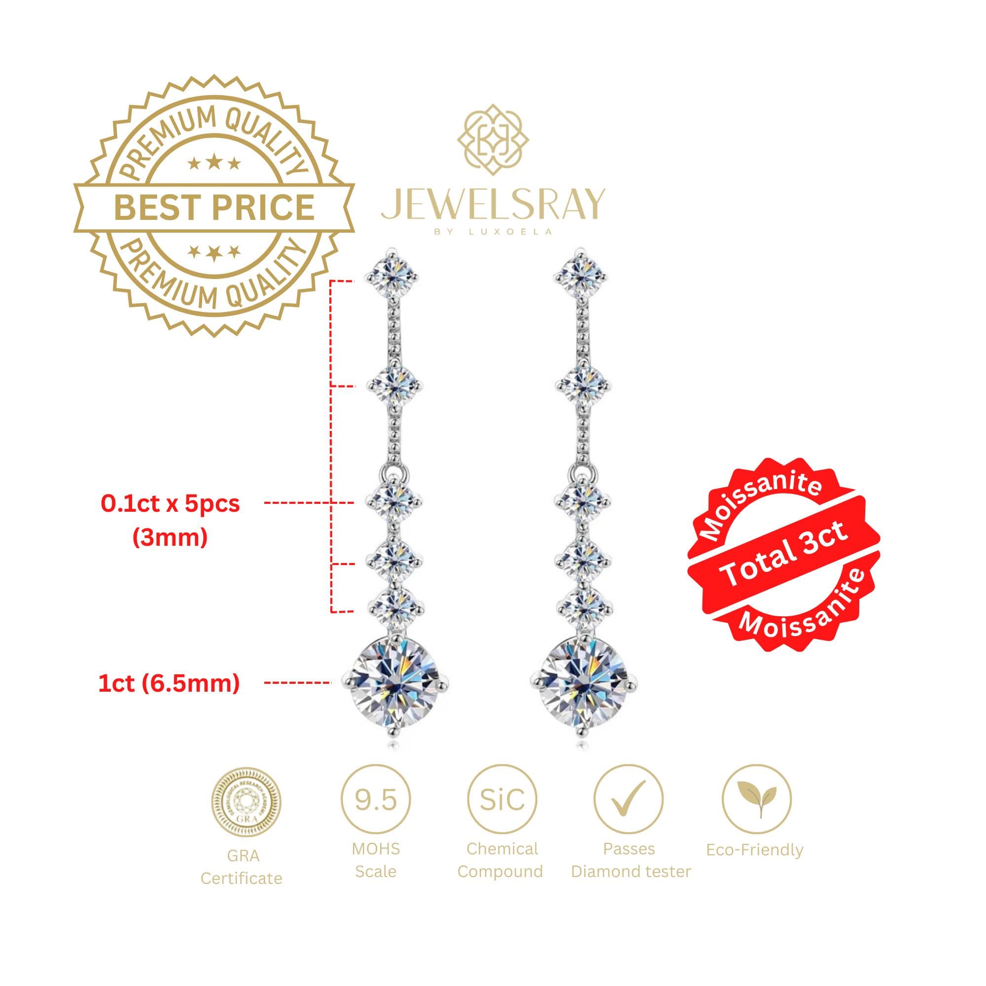 Anting Long Gillian Moissanite Earrings Jewelry Diamond Look Jewelsray