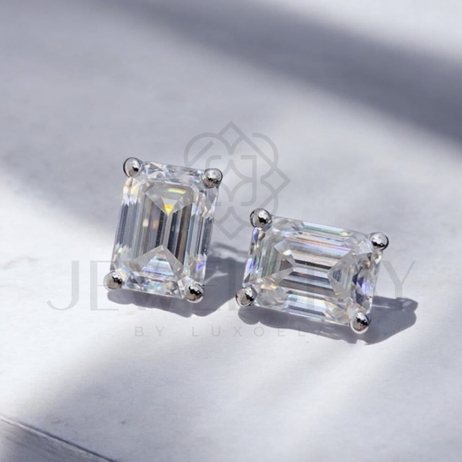 Anting Cruz Moissanite Emerald Cut Earrings Perhiasan Elegant Fancy Diamond Look Jewelry Kawin Tunangan Wedding Engagement Lamaran Married Bridal Jewelsray Intan Permata Luxoela