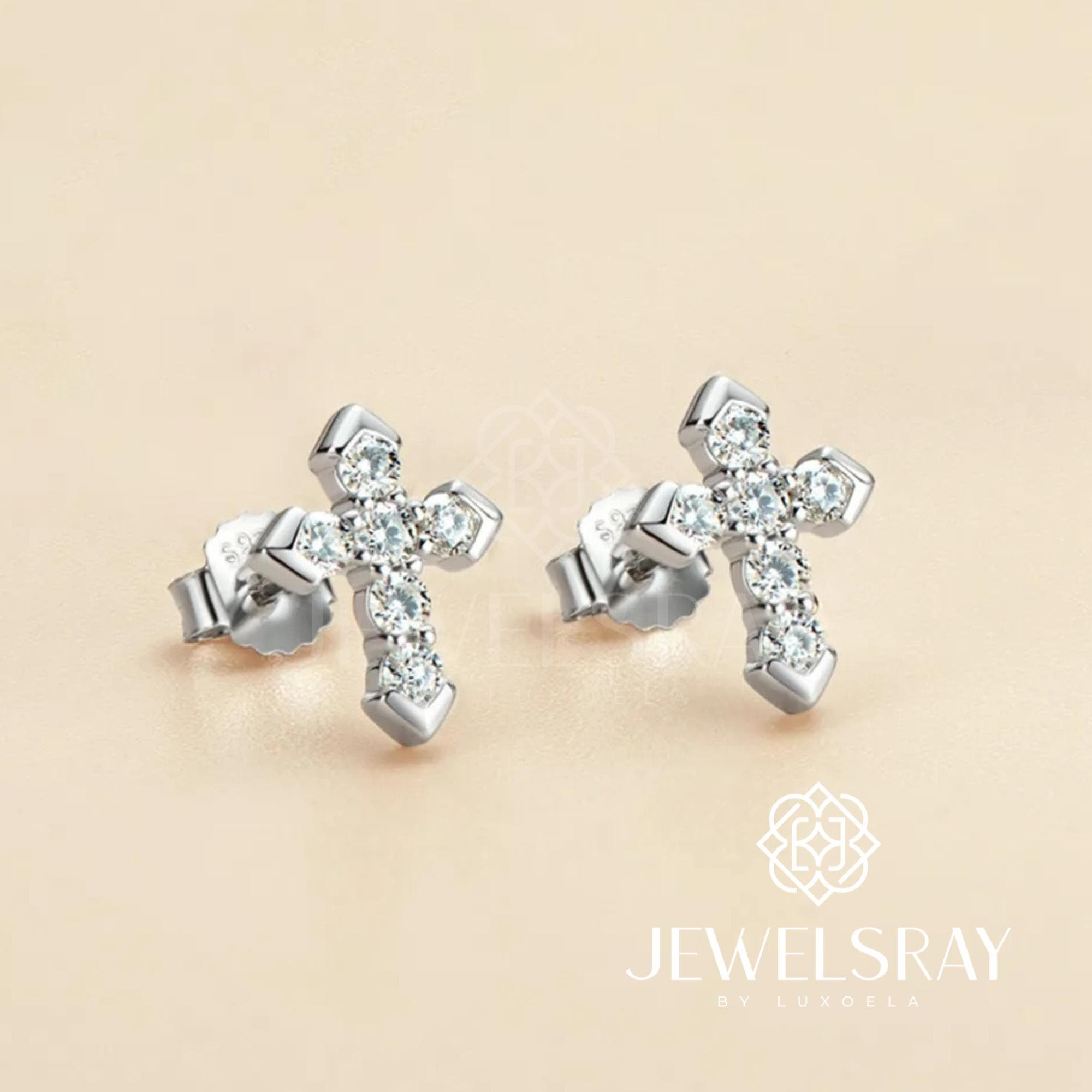 Anting Cross Salib Moissanite Earrings Diamond Look