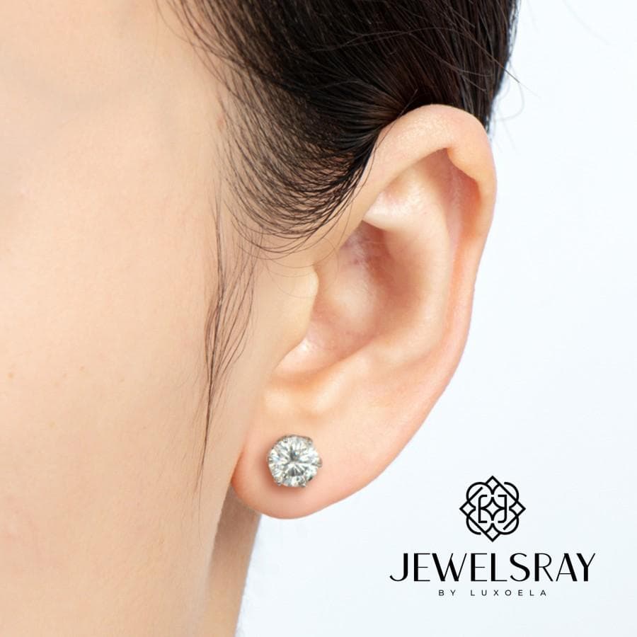 Anting Rory Moissanite Earrings 0.5 Carat Perhiasan Elegant Solitaire Fancy Diamond Look Jewelry Kawin Tunangan Wedding Engagement Lamaran Married Bridal Jewelsray Intan Permata Luxoela 0.5 Carat