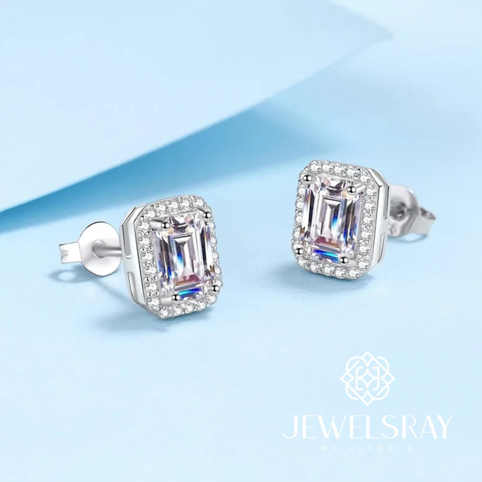 Anting Moissanite Calliope Emerald Cut Earrings Diamond Look Jewelry