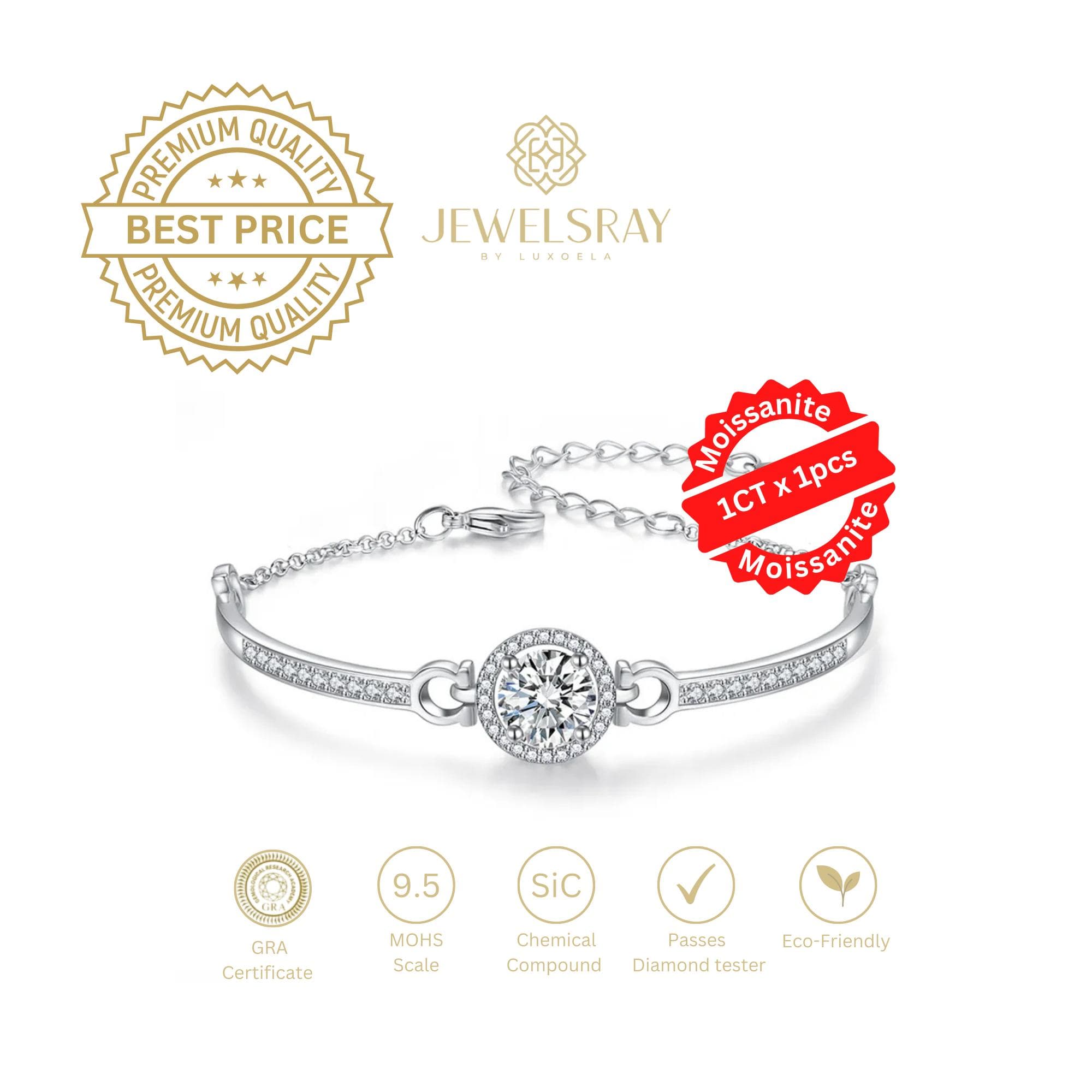 Gelang Moissanite Cheval Long Diamond Look Bracelet Berlian Setting