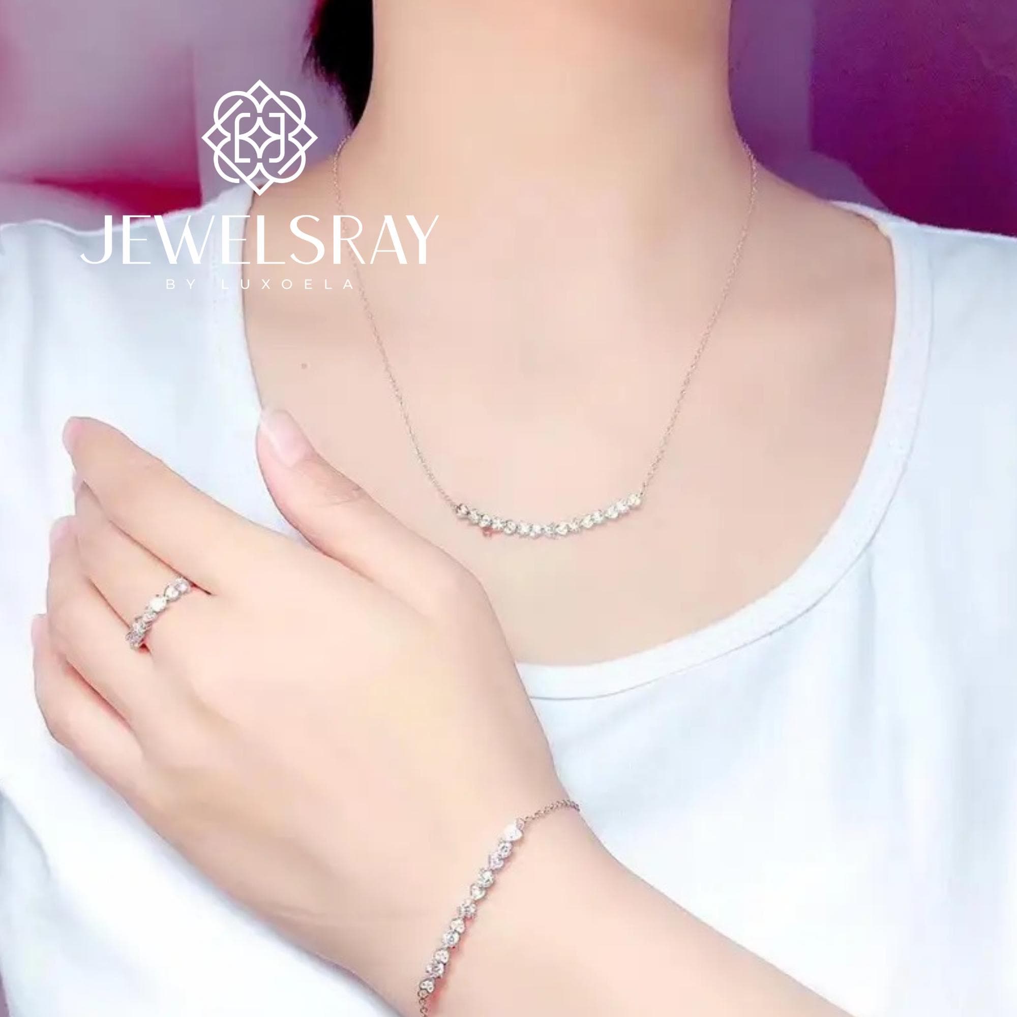 Set Kalung Gelang Cincin Moissanite Arrow Heart Diamond Look Kawin