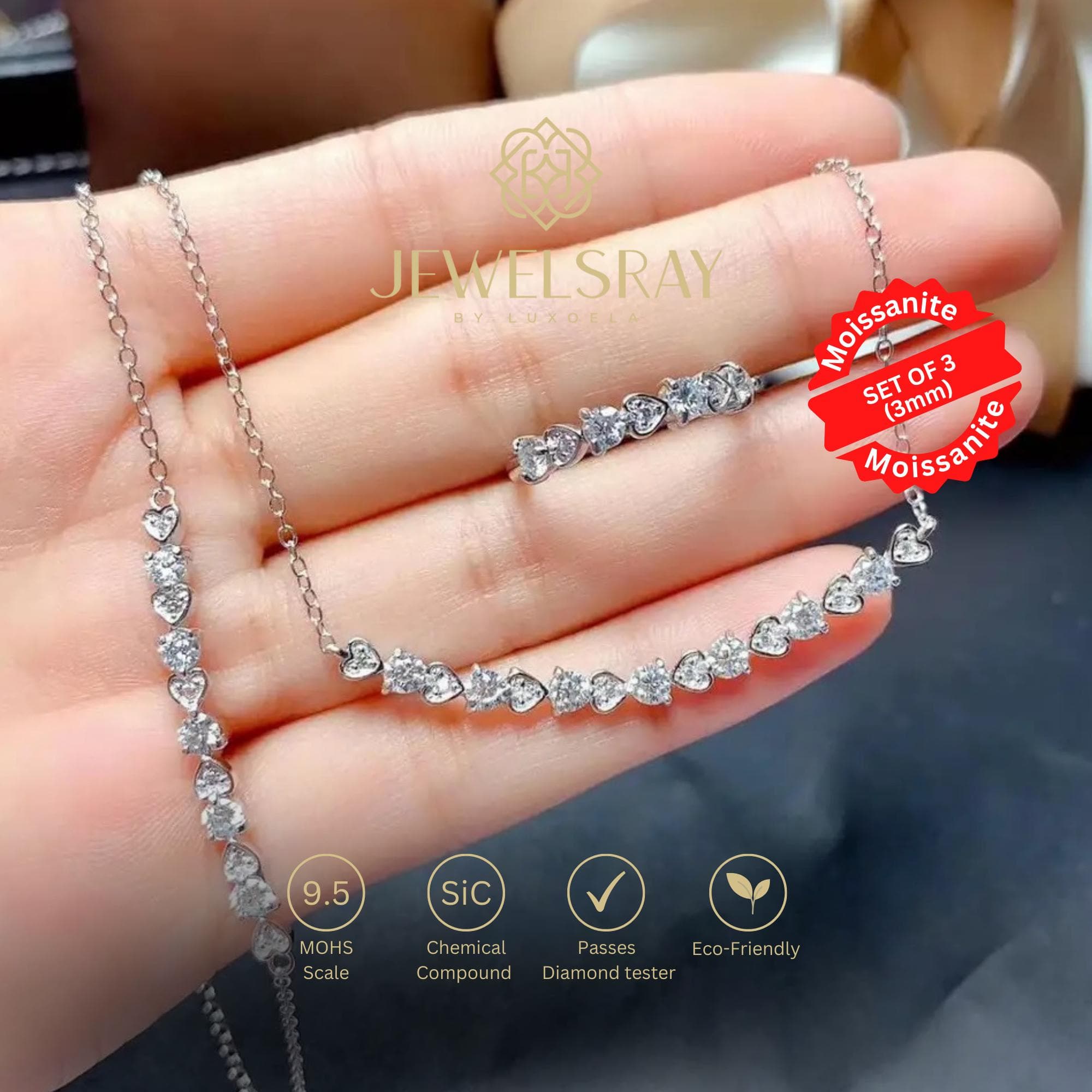 Set Kalung Gelang Cincin Moissanite Arrow Heart Diamond Look Kawin