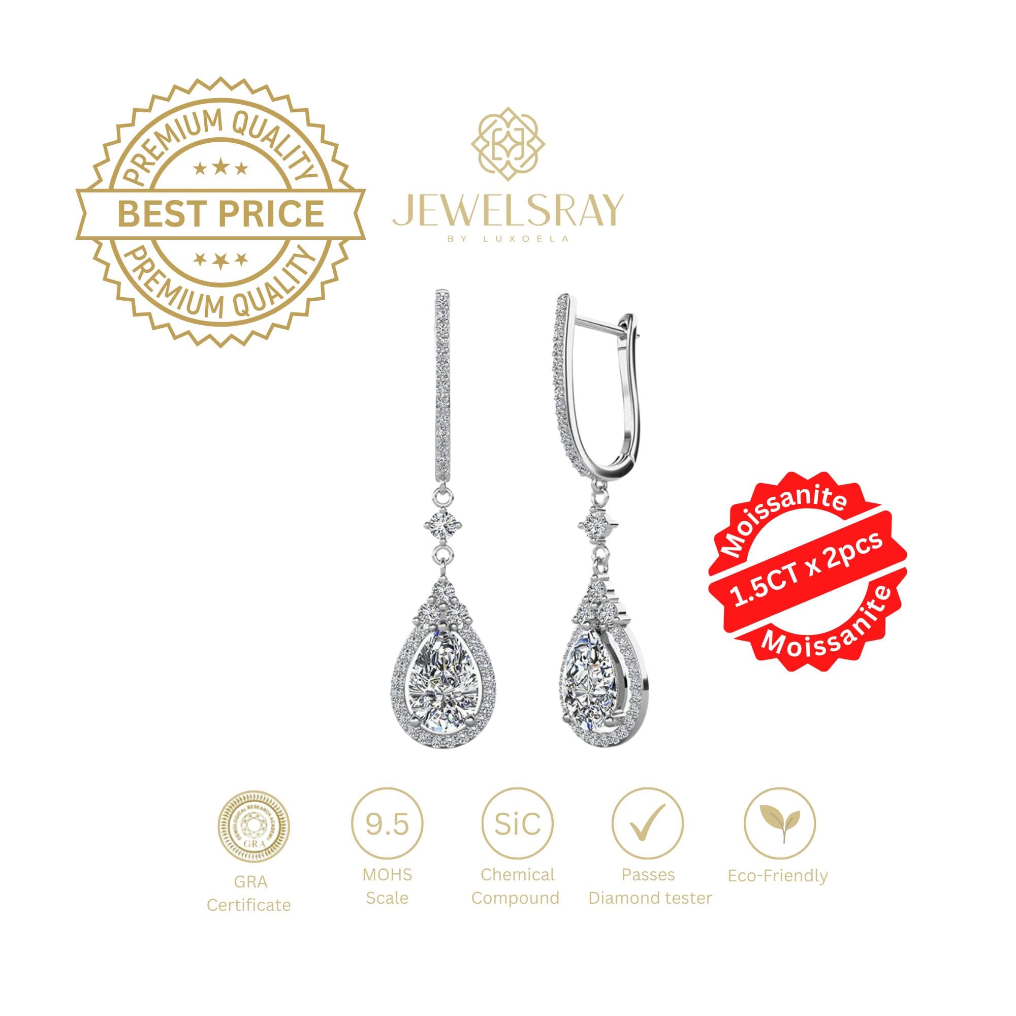 Anting Palisa Moissanite Pear Earrings Diamond Lamaran Kawin Tunangan