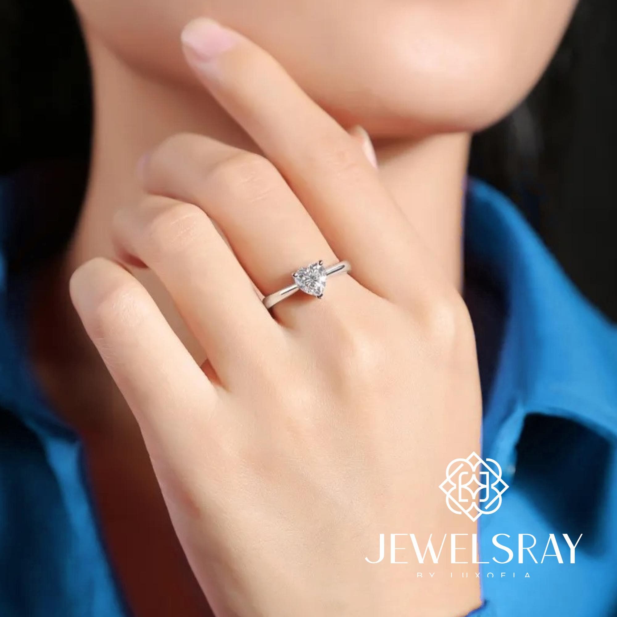 Cincin Kawin Amora Moissanite Heart Cut Diamond Look Wedding Tunangan