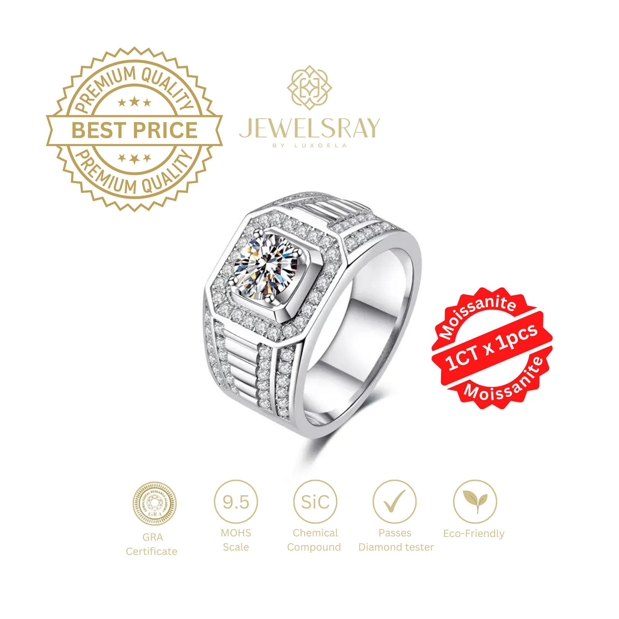 Cincin Pria Barack Moissanite Man Ring Adjustable Elegant Fancy Ring
