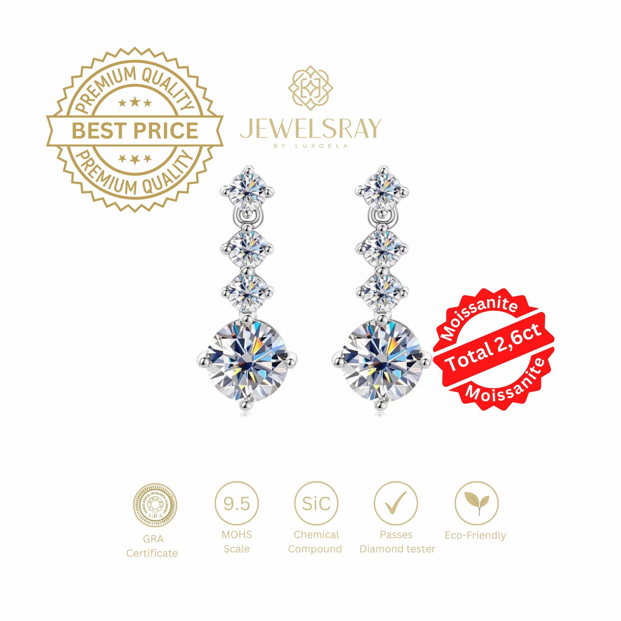 Anting Gillian Earrings Moissanite - 2.6 Carat Diamond Look Perhiasan
