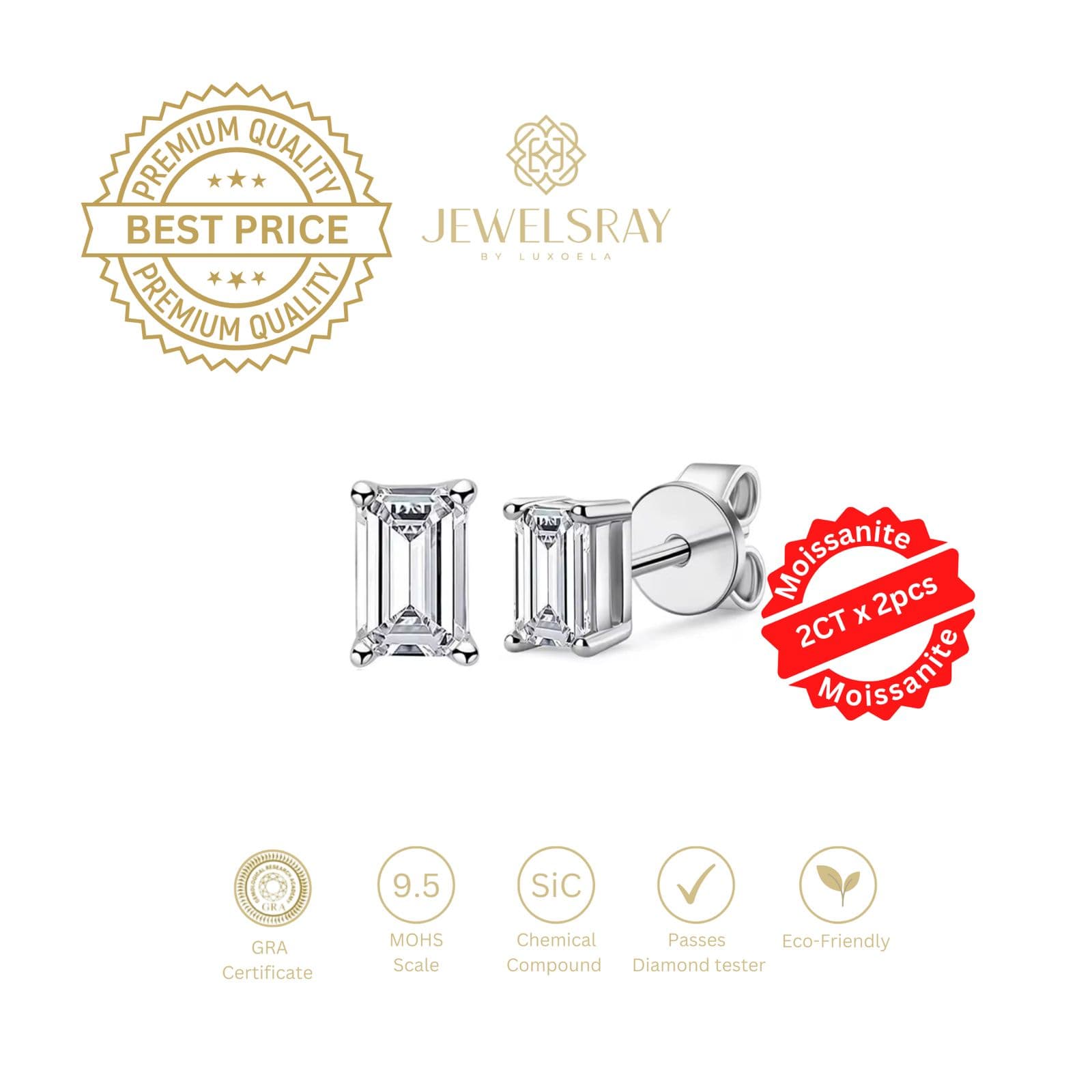 Anting Cruz Moissanite Emerald Cut Earrings Perhiasan Elegant Fancy Diamond Look Jewelry Kawin Tunangan Wedding Engagement Lamaran Married Bridal Jewelsray Intan Permata Luxoela