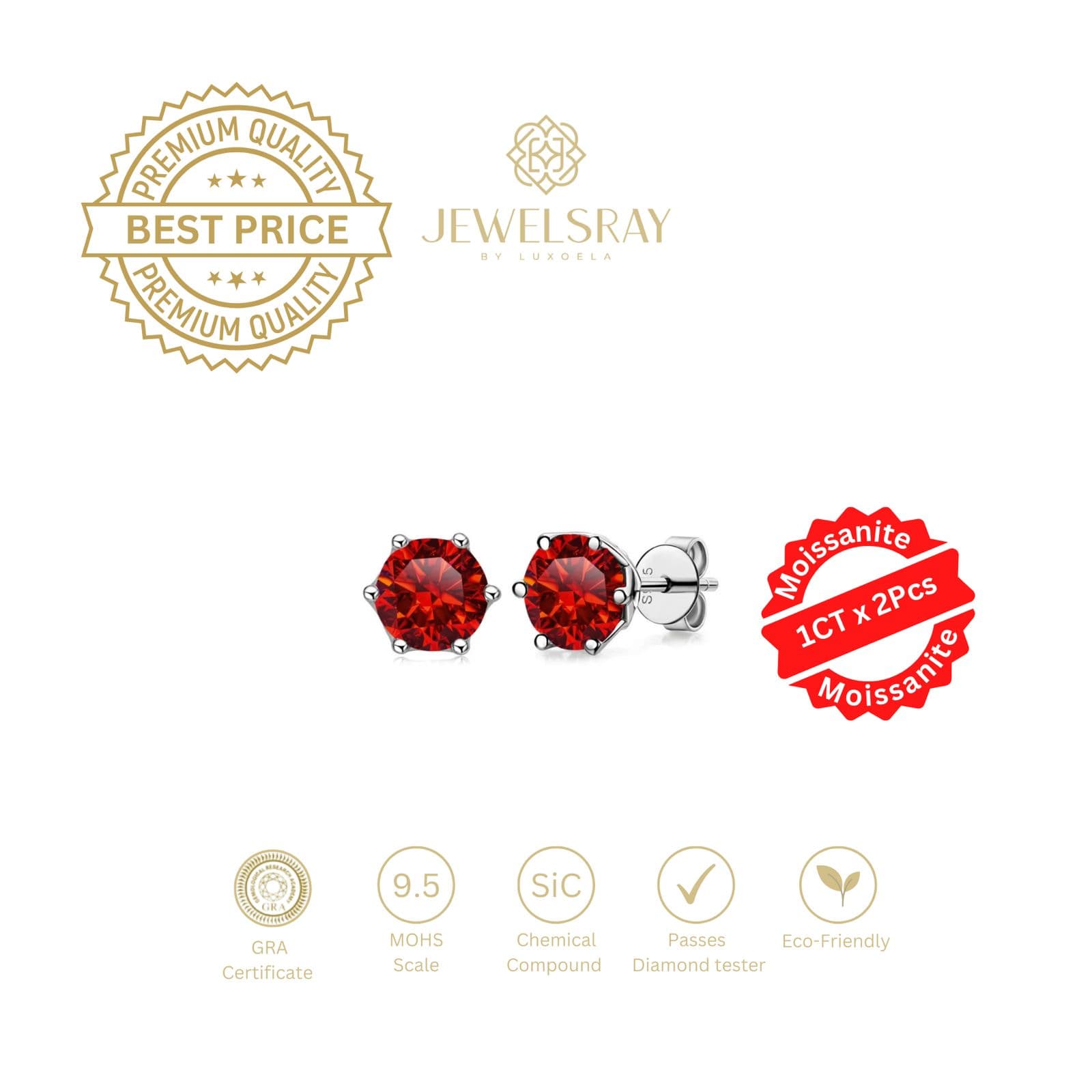 Anting Rory Red Blood Moissanite Earrings Perhiasan Elegant Fancy Diamond Look Jewelry Kawin Tunangan Wedding Engagement Lamaran Married Bridal Jewelsray Intan Permata Luxoela