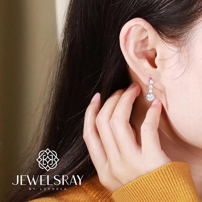 Anting Gillian Lite Earrings Moissanite Anting Diamond Look Tunangan Acara Pesta Pernikahan