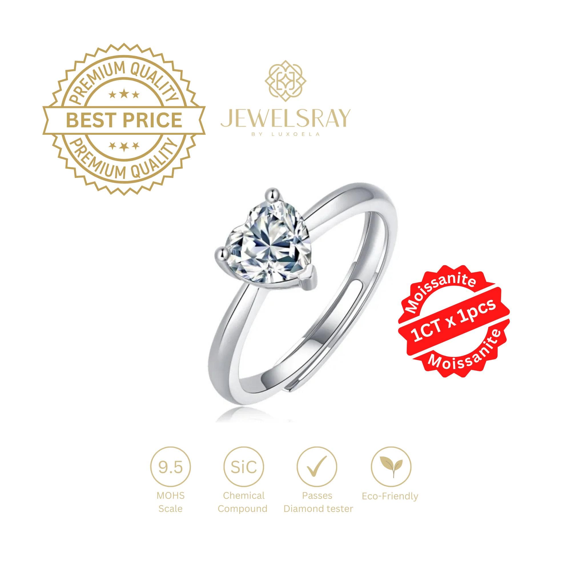 Cincin Kawin Amora Moissanite Heart Cut Diamond Look Wedding Tunangan