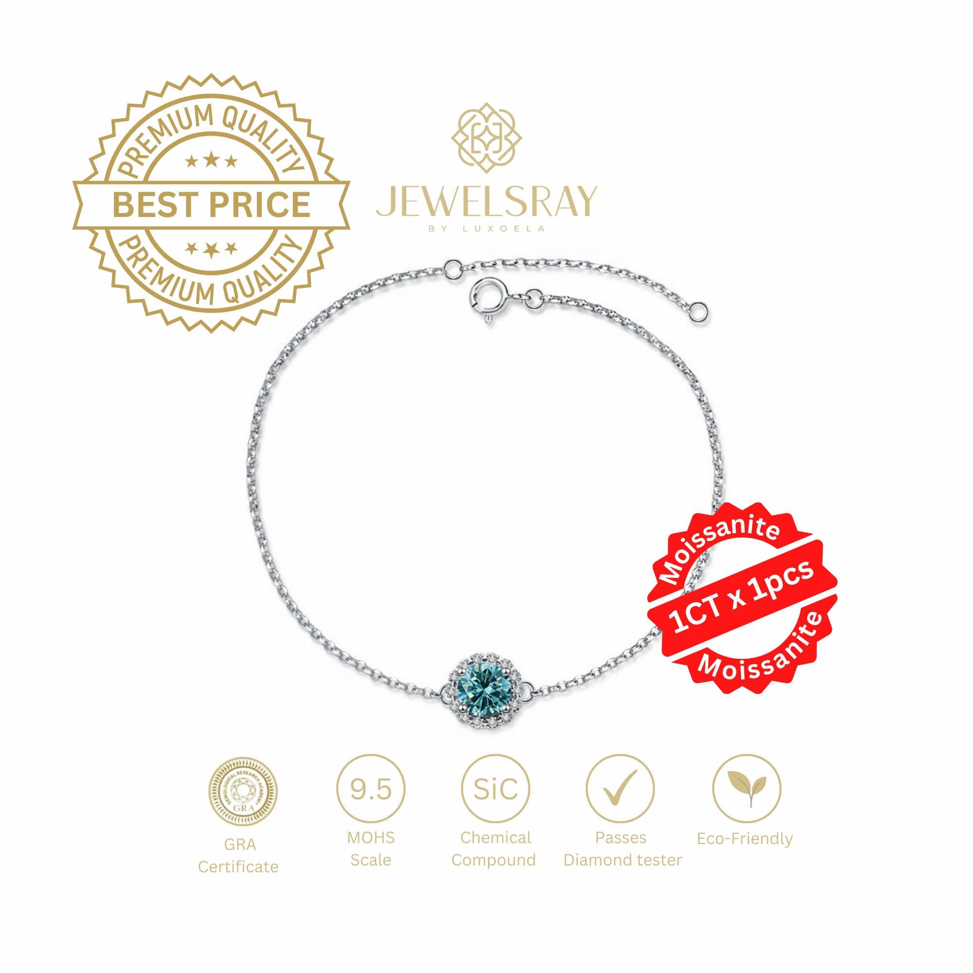 Moissanite Gelang Hermione Blueish Green Gelang Moissanite
