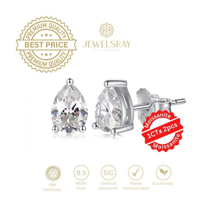 Anting Noella Moissanite Earrings Pear Cut Diamond Look Lamaran Kawin