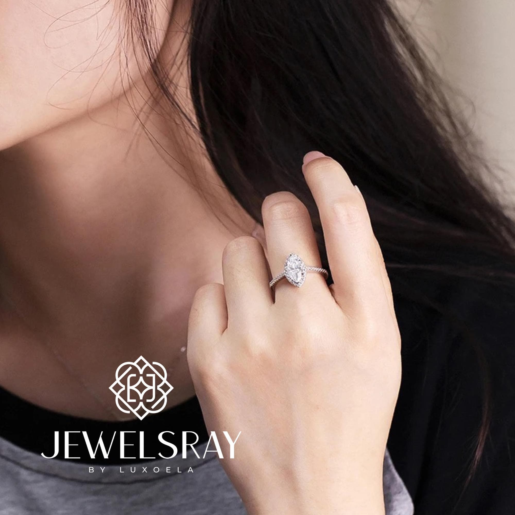 Cincin Myrcella Marquise Ring 1 Carat Moissanite Diamond Look Kawin