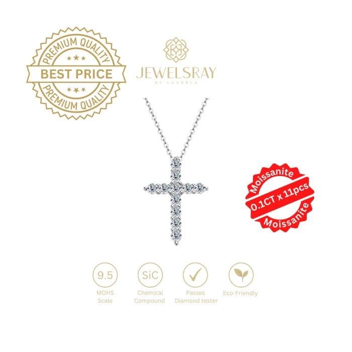 Kalung Salib Moissanite diamond look cross necklace