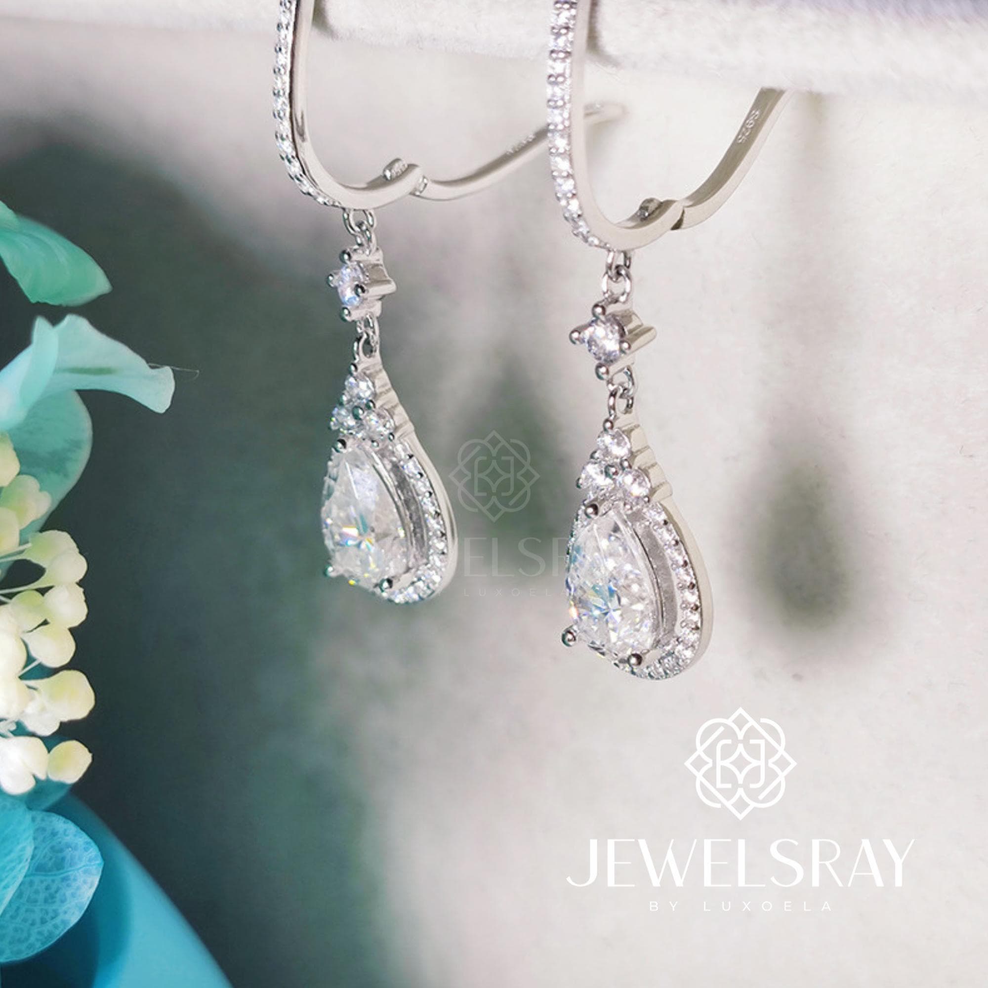 Anting Palisa Moissanite Pear Earrings Diamond Lamaran Kawin Tunangan