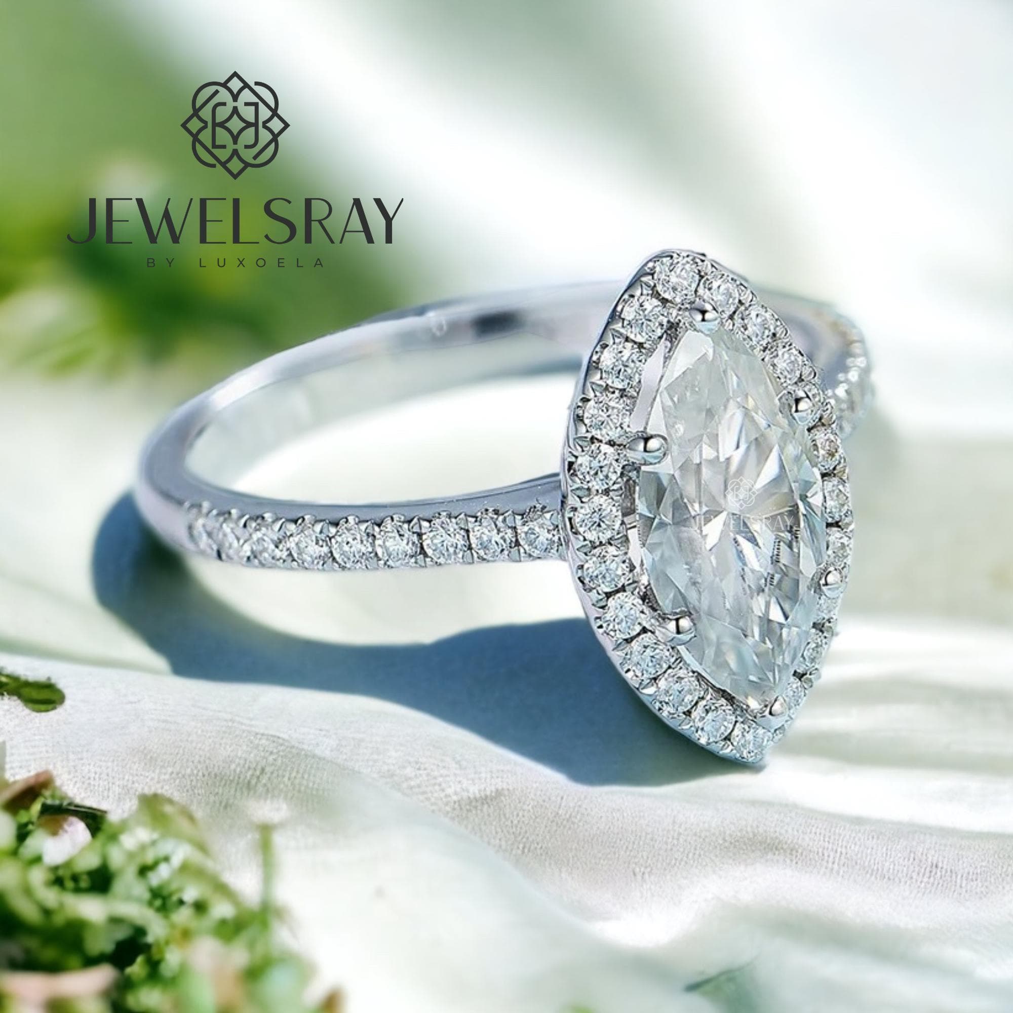 Cincin Myrcella Marquise Ring 1 Carat Moissanite Diamond Look Kawin