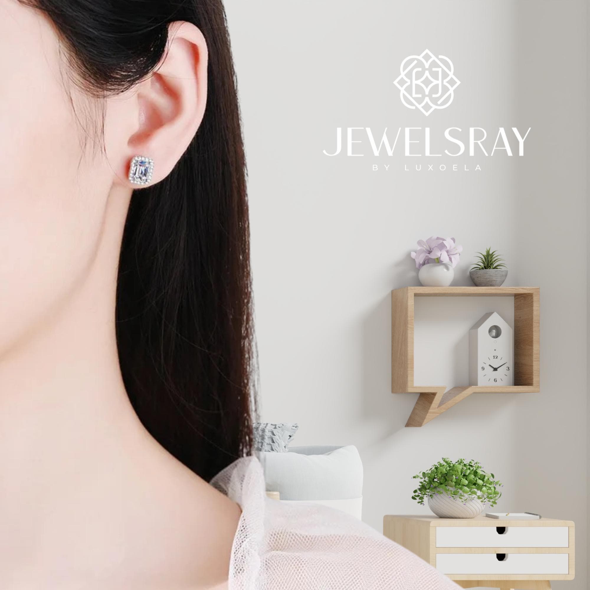 Anting Moissanite Calliope Emerald Cut Earrings Diamond Look Jewelry