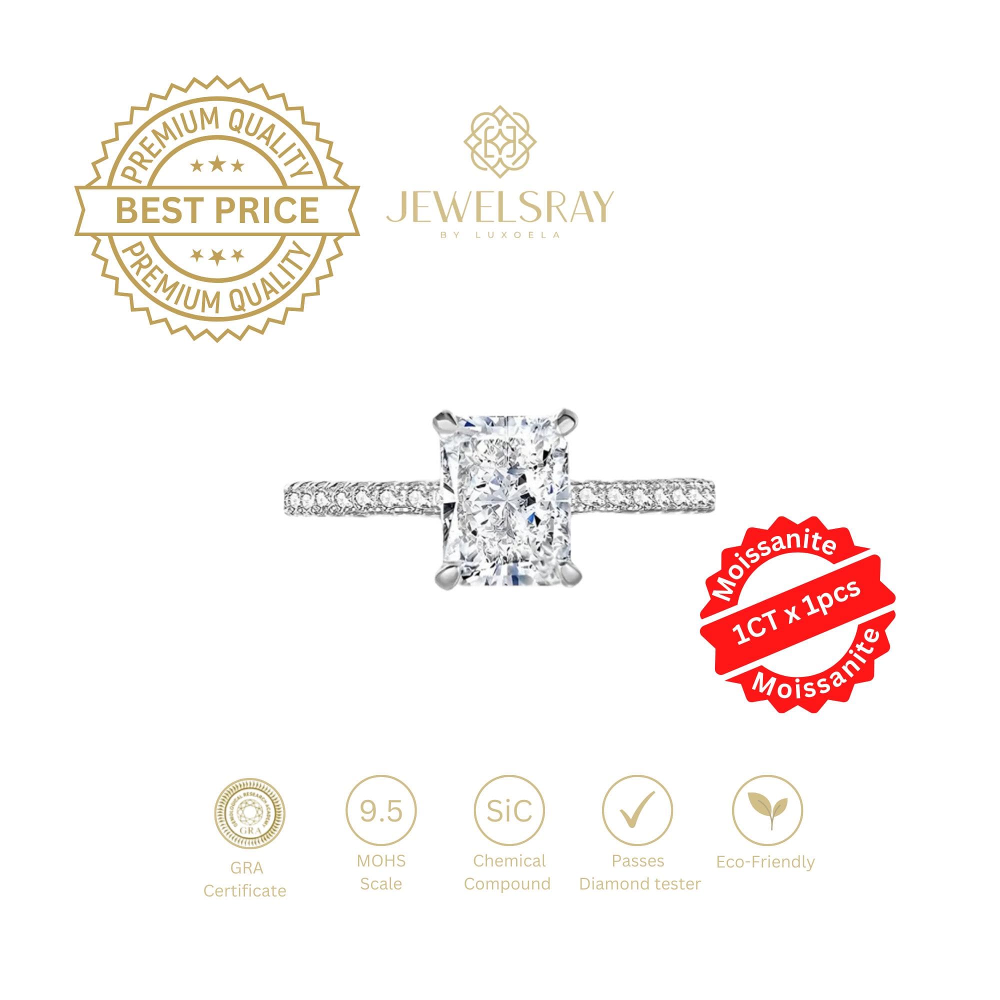 Cincin Mauve Radiant Ring 1 Carat Moissanite Diamond Look Kawin