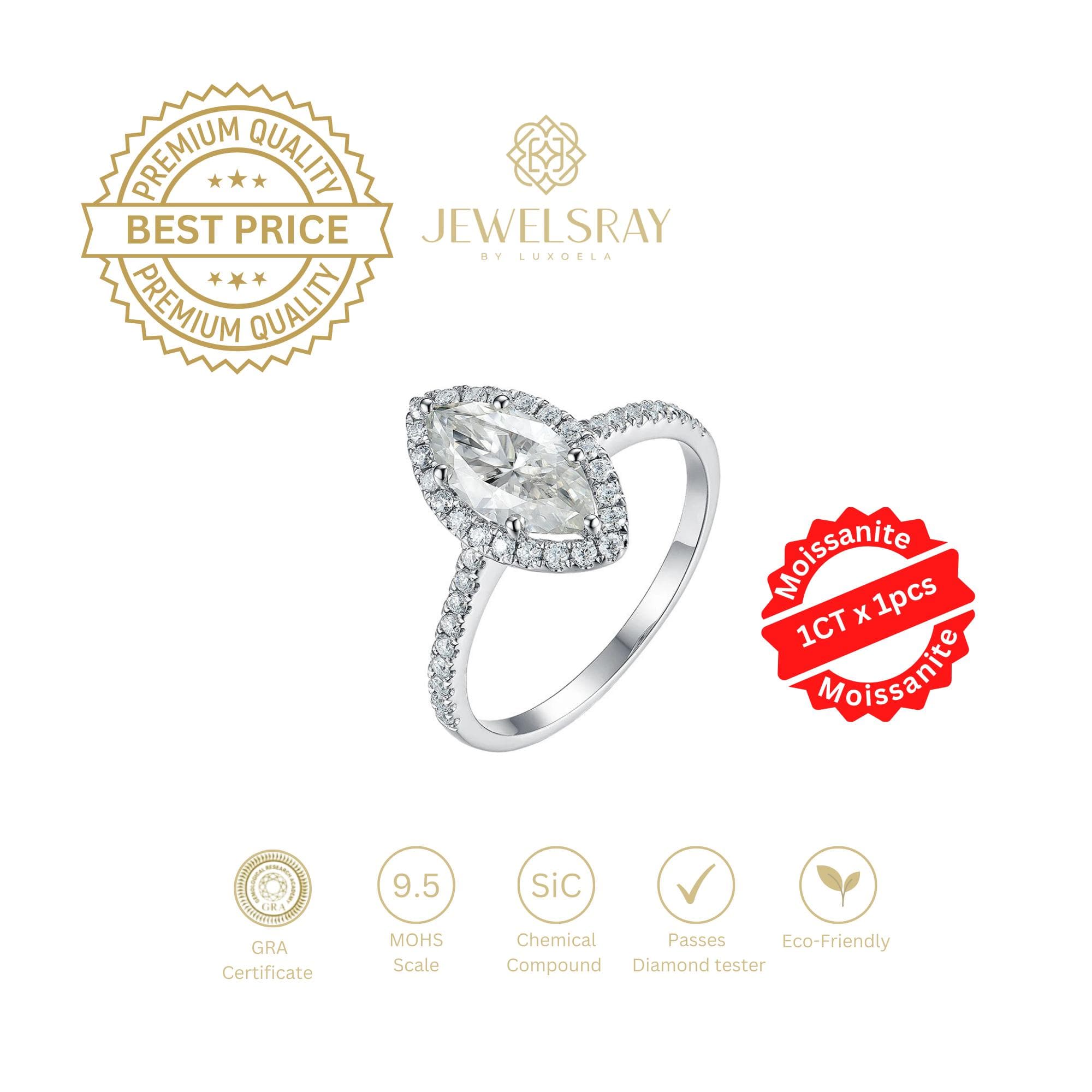 Cincin Myrcella Marquise Ring 1 Carat Moissanite Diamond Look Kawin