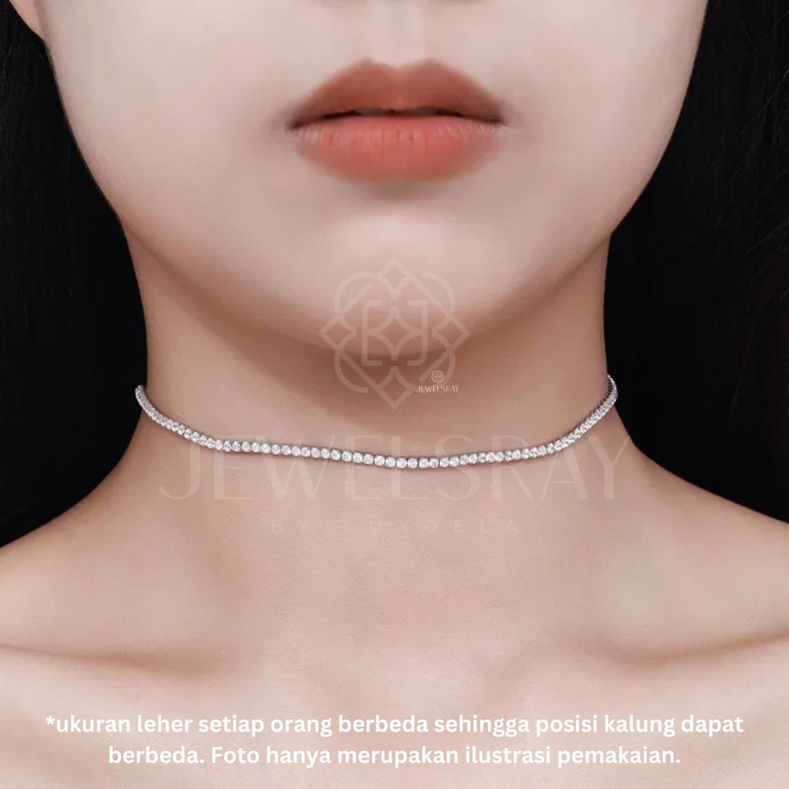 Jewelsray Kalung Libertee Chocker Moissanite 40cm Tennis Diamond Look Perhiasan Elegant Solitaire Fancy Diamond Look Jewelry Intan Permata Kawin Tunangan Wedding Engagement Lamaran Married Bridal