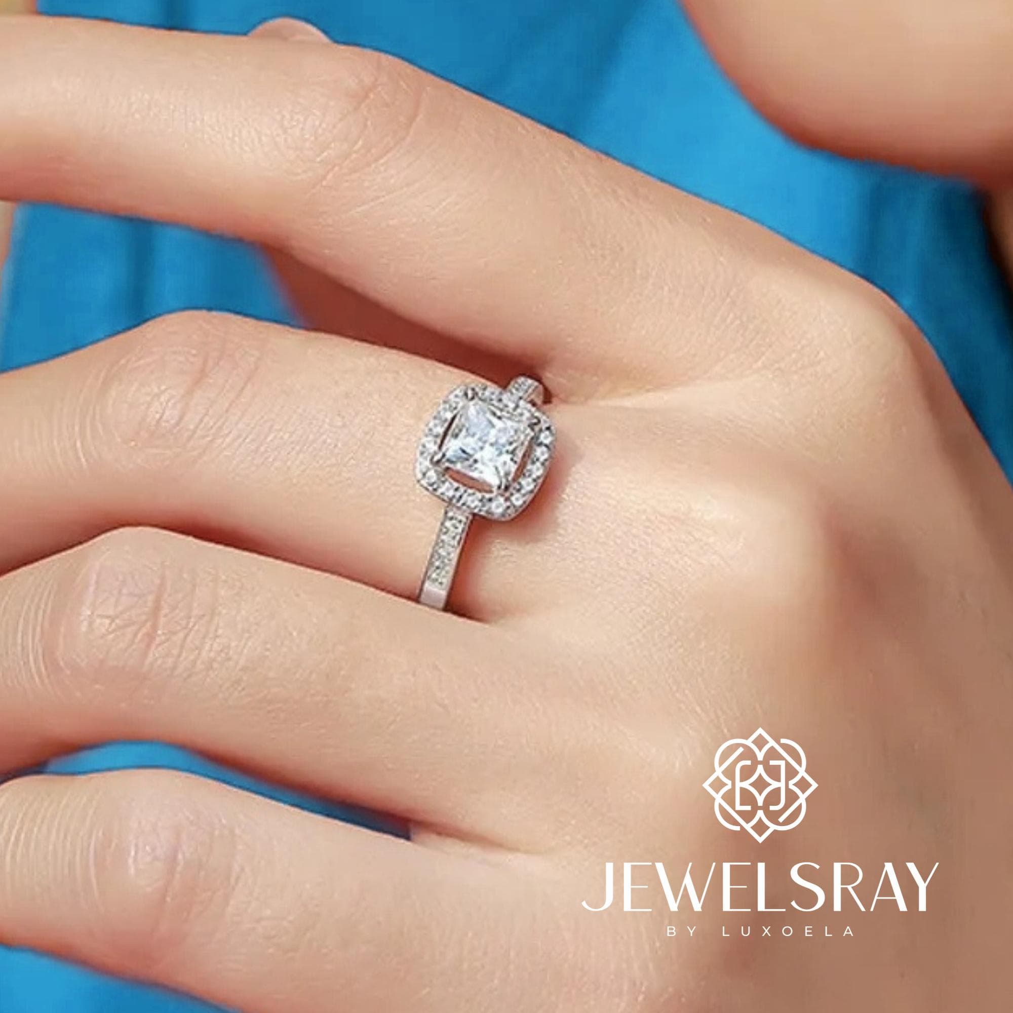 Cincin Kawin Credence Ring Moissanite - Princess Cut 1 Ct Diamond Look