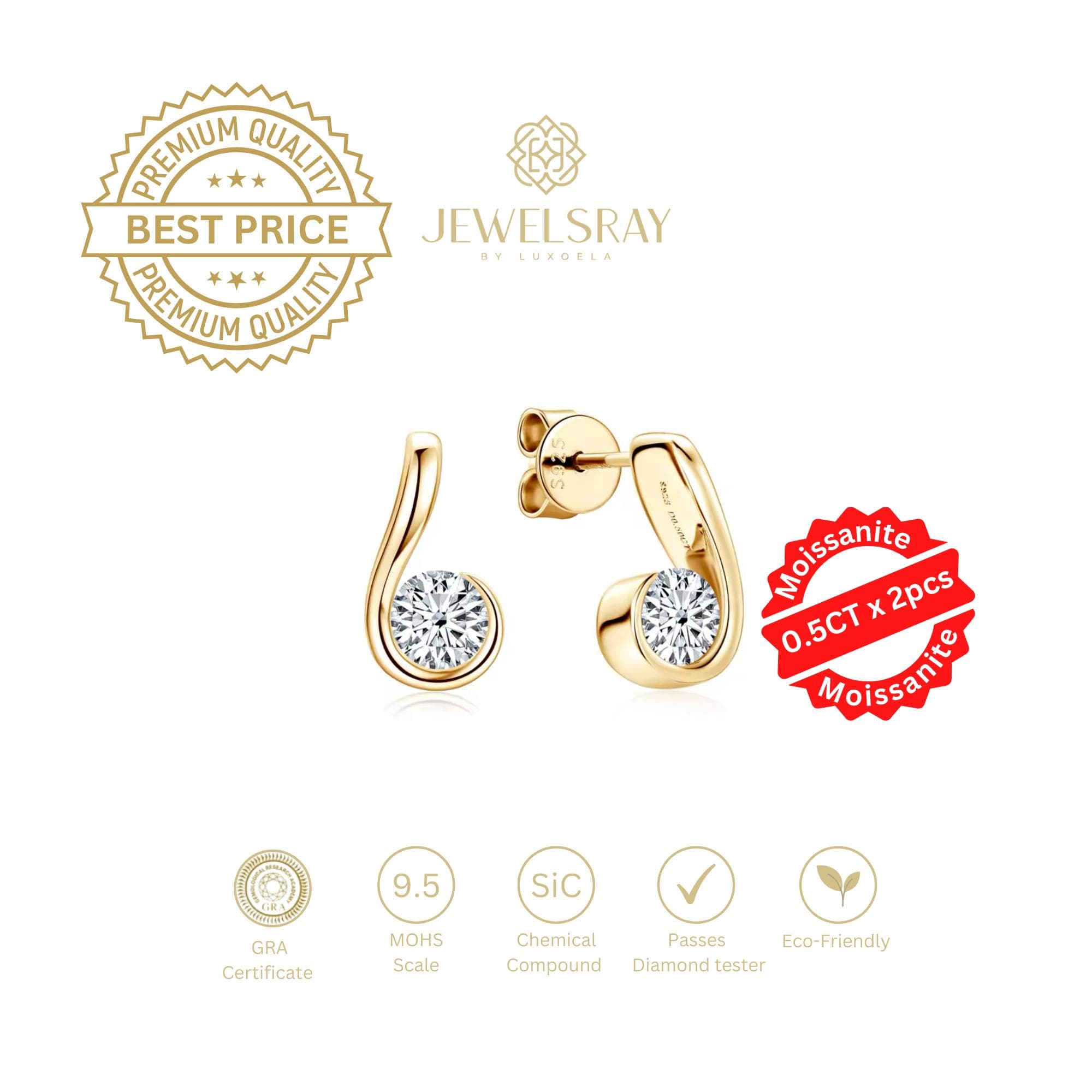 Anting Sita Moissanite Earrings 0.5 Carat Perhiasan Elegant Solitaire Fancy Diamond Look Jewelry Kawin Tunangan Wedding Engagement Lamaran Married Bridal Jewelsray Intan Permata Luxoela 0.5 Carat