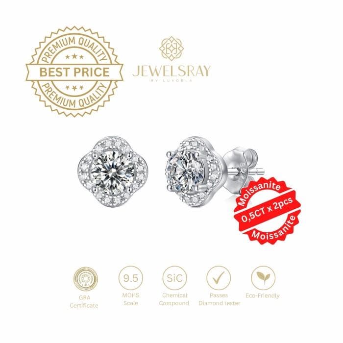 Blossom Earrings Moissanite - Diamond Look Anting Berlian Setting Gold