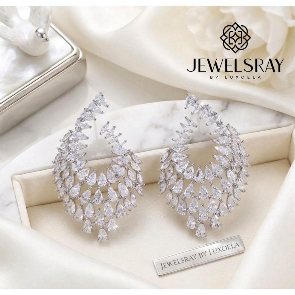 Anting Pesta Milan Earrings Perhiasan Tunangan Lamaran Kawin Fancy Wedding Elegant Engagement Married Bridal Jewelsray CZ Luxoela