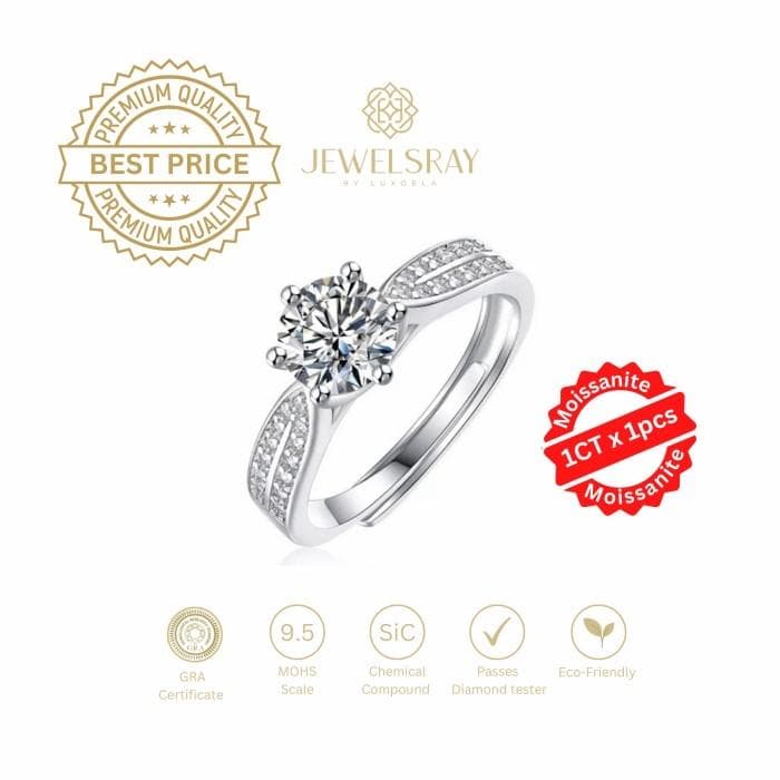 Cincin Kawin Amber Moissanite - Diamond Look Ring Solitaire Adjustable