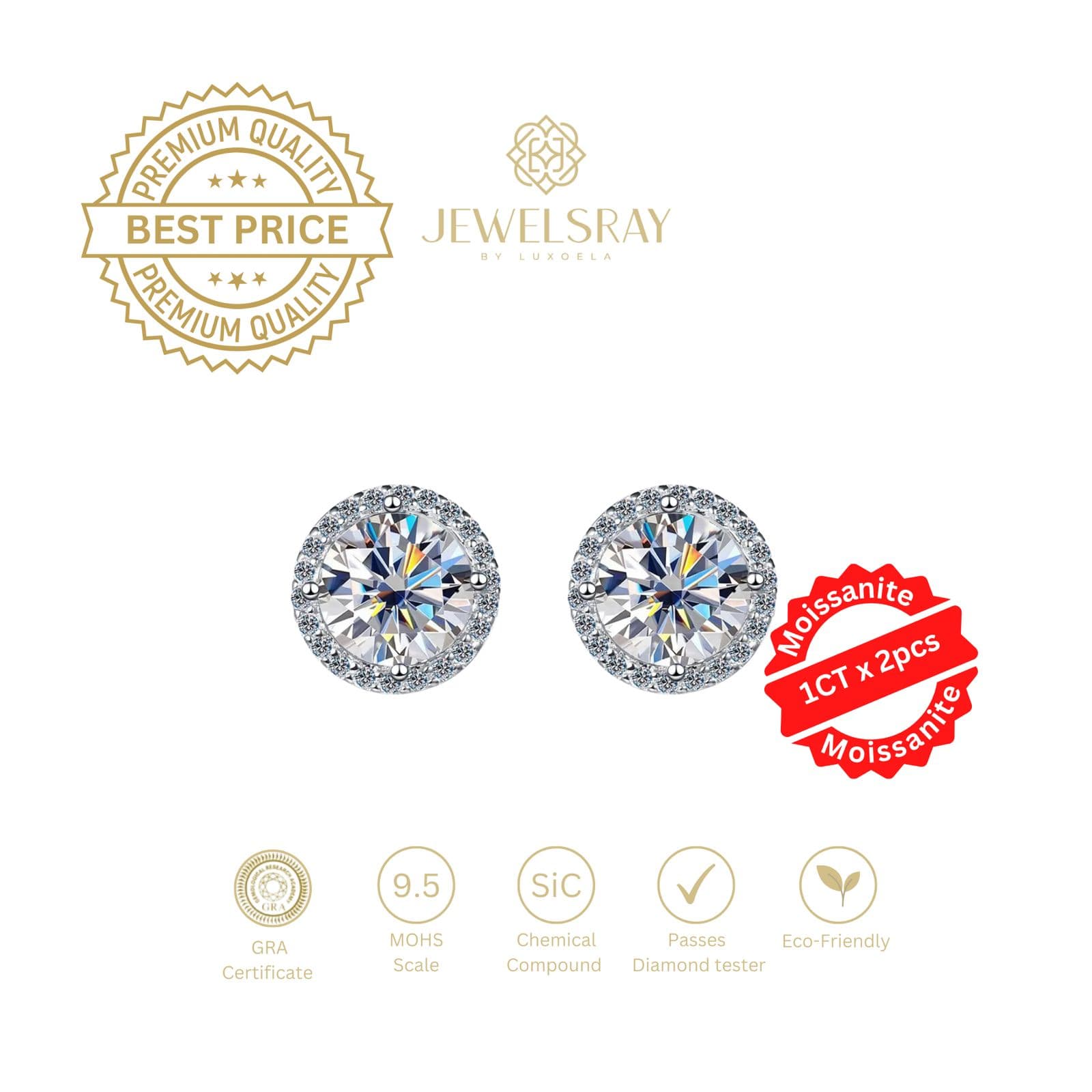Anting Hermione Moissanite Earrings - Perhiasan Diamond Look 1 Carat