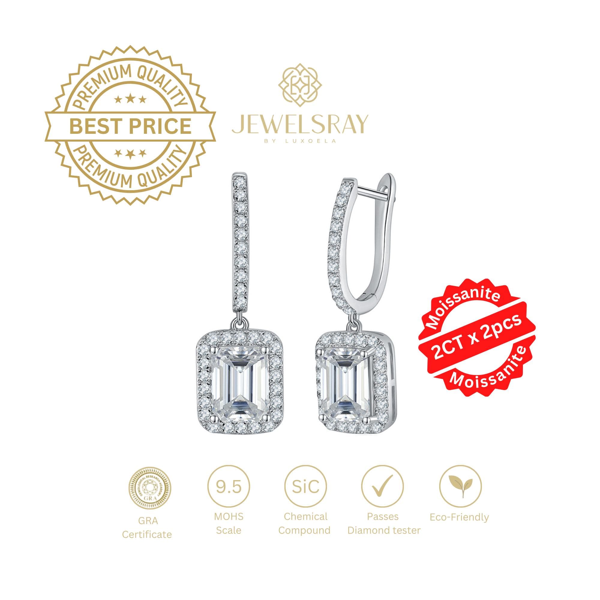 Anting Cerelia Emerald Cut Moissanite Earrings Diamond Look Kawin