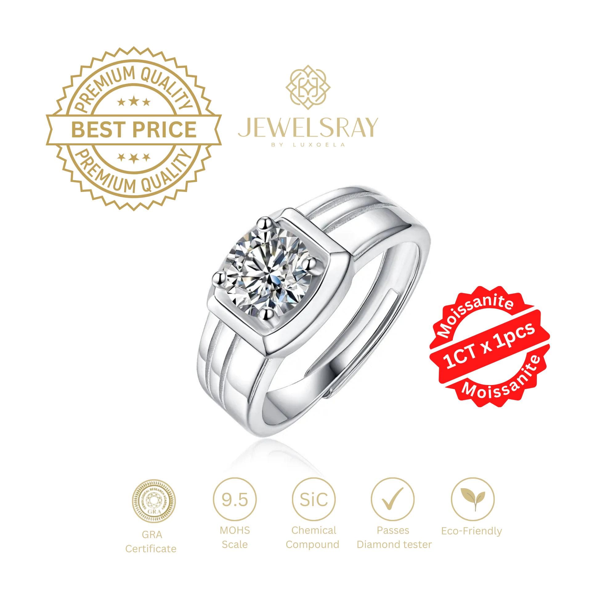 Cincin Pria Lucas Moissanite Man Ring Adjustable Elegant Fancy Ring