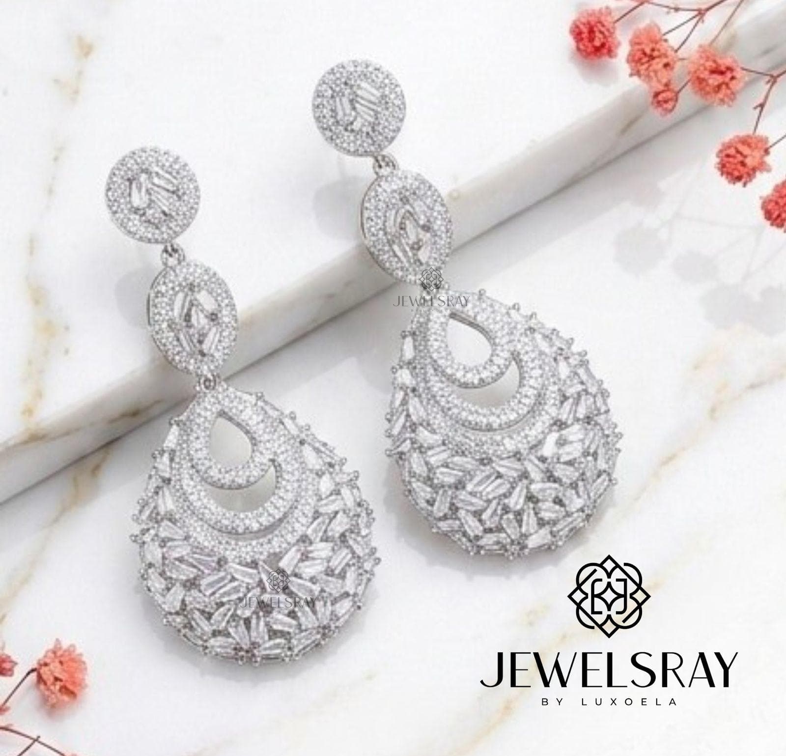 Anting Pesta Kyoto Earrings Perhiasan Tunangan Lamaran Kawin Fancy Wedding Elegant Engagement Married Bridal Jewelsray CZ Luxoela