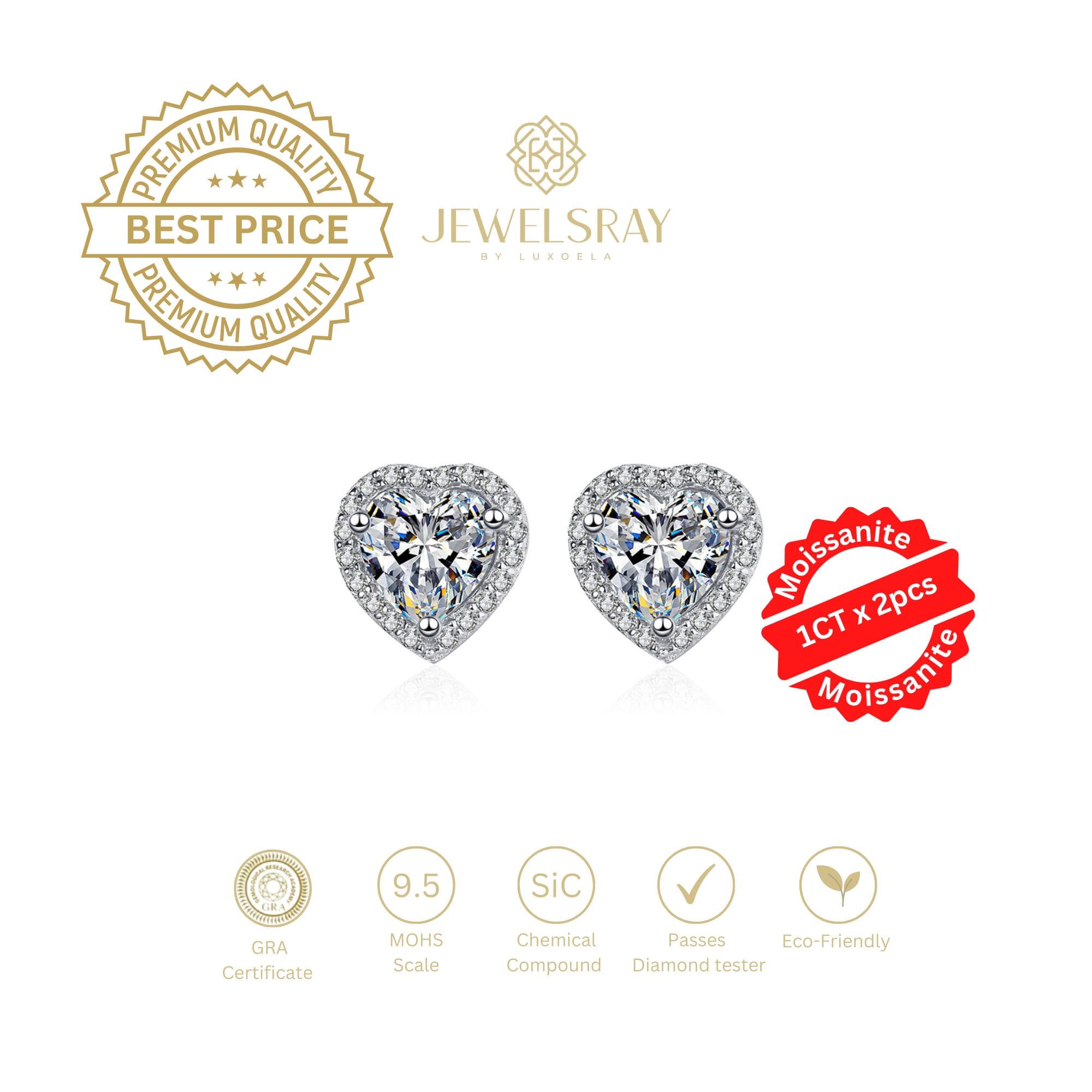 Anting Amora Halo Heart Cut Moissanite Earrings Jewelry Diamond Look