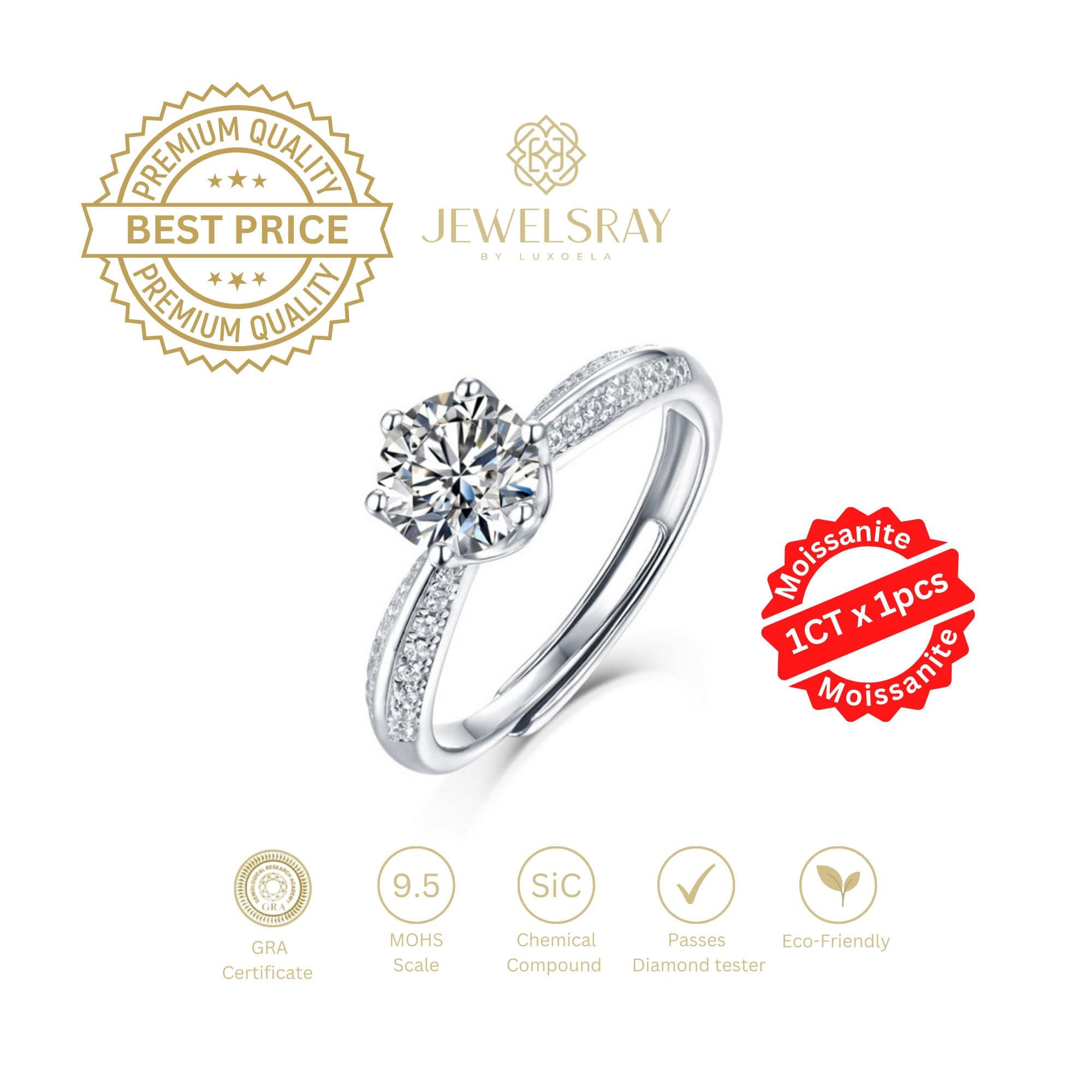 Cincin Kawin Ruri Moissanite Ring Adjustable Diamond Look Lamaran