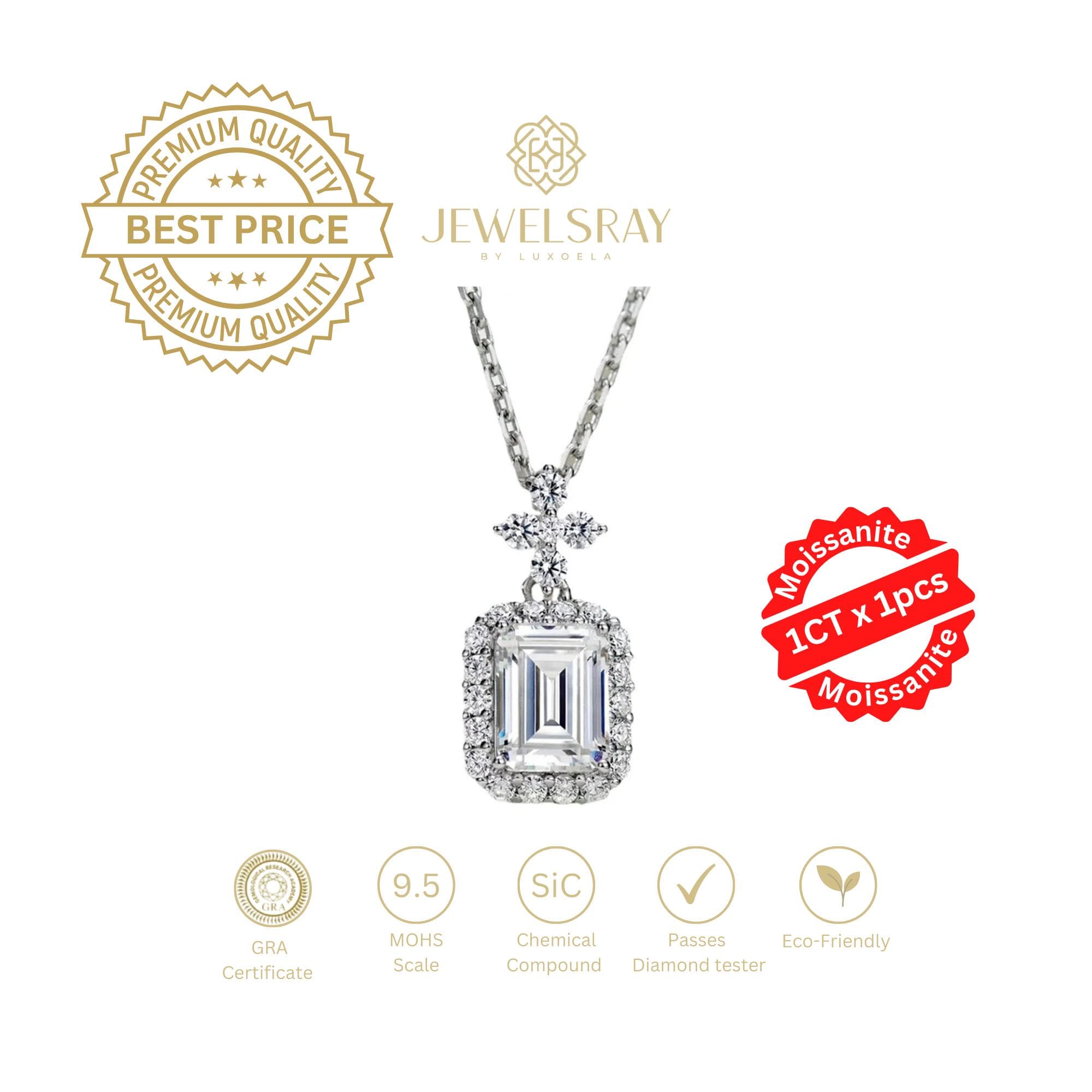 Kalung Mavis Emerald Cut Moissanite Necklace Elegant Diamond Look