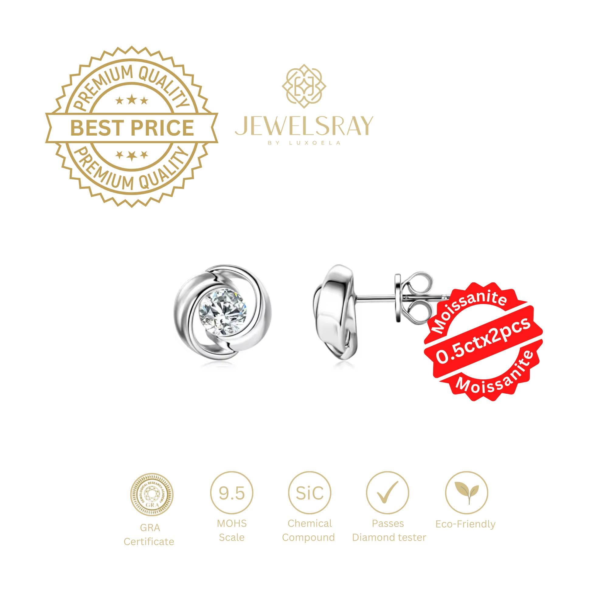 Anting Roscoe Moissanite Earrings 0.5 Carat Perhiasan Elegant Solitaire Fancy Diamond Look Jewelry Kawin Tunangan Wedding Engagement Lamaran Married Bridal Jewelsray Intan Permata Luxoela 0.5 Carat