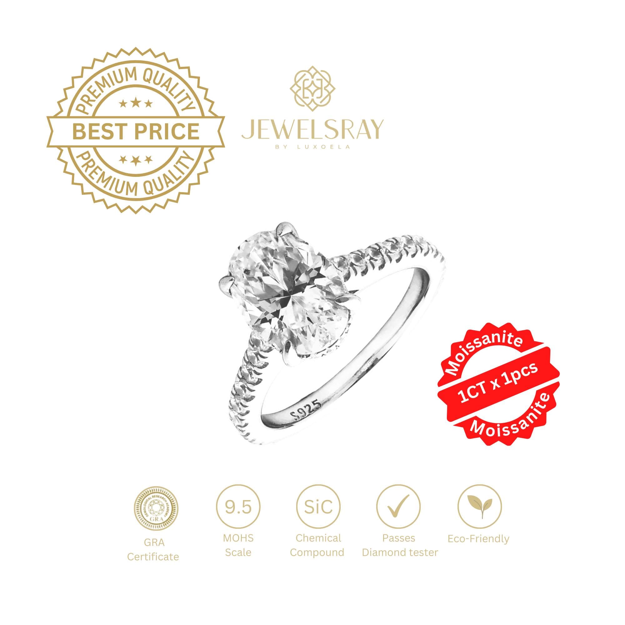 Cincin Super Diva Oval Ring 1 Carat Moissanite Diamond Look Jewelsray