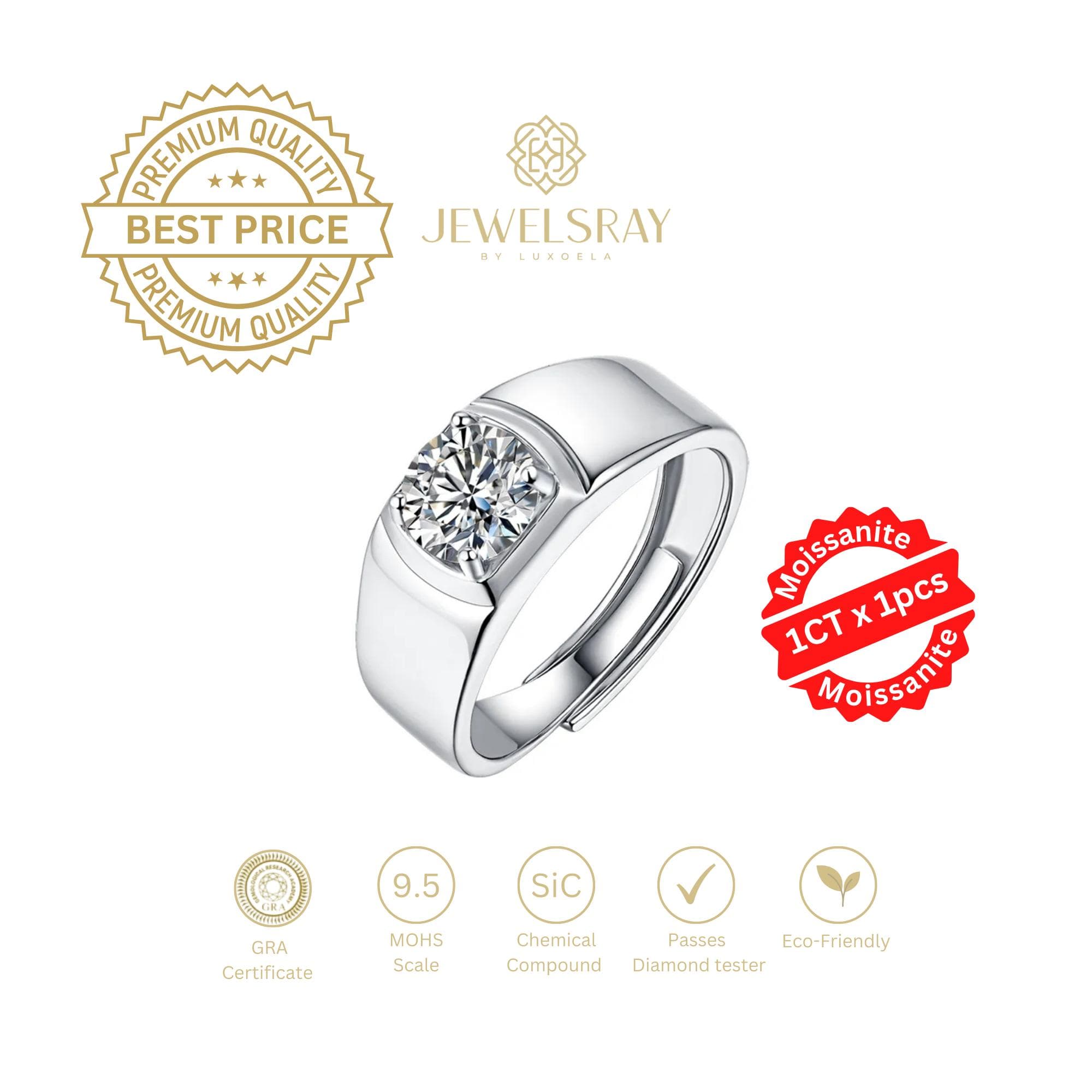 Cincin Pria Oliver Moissanite Man Ring Adjustable Elegant Fancy Ring