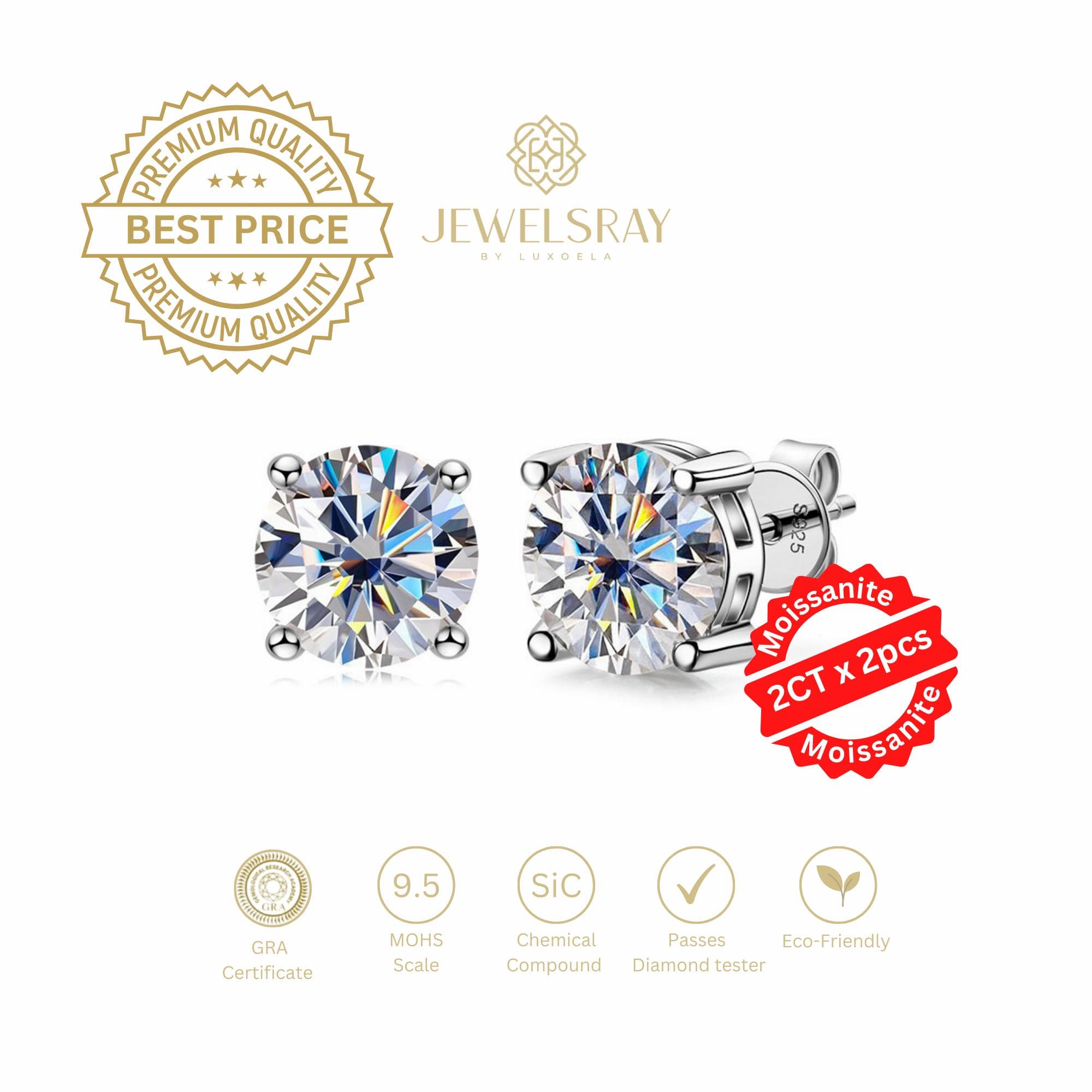 Darcie Earrings Moissanite 2 CT - Diamond Look Anting Berlian Setting