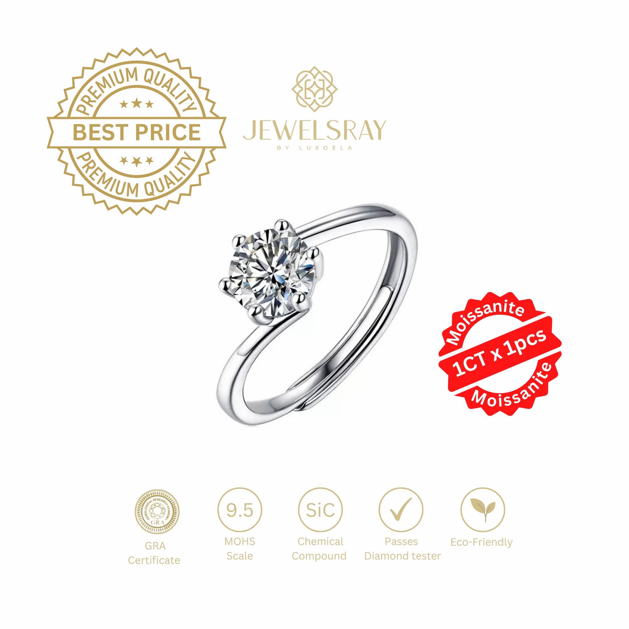 Rory Ring Adjustable Moissanite - Diamond Look Cincin Kawin Berlian