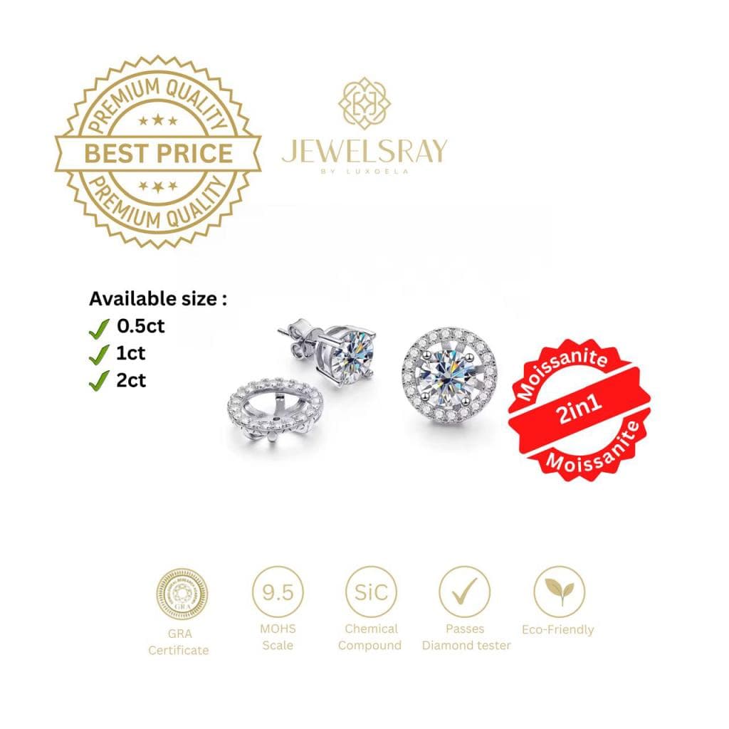 Anting Hermione New 2 in 1 Moissanite Earrings Perhiasan Elegant Solitaire Fancy Diamond Look Jewelry Kawin Tunangan Wedding Engagement Lamaran Married Bridal Jewelsray Permata