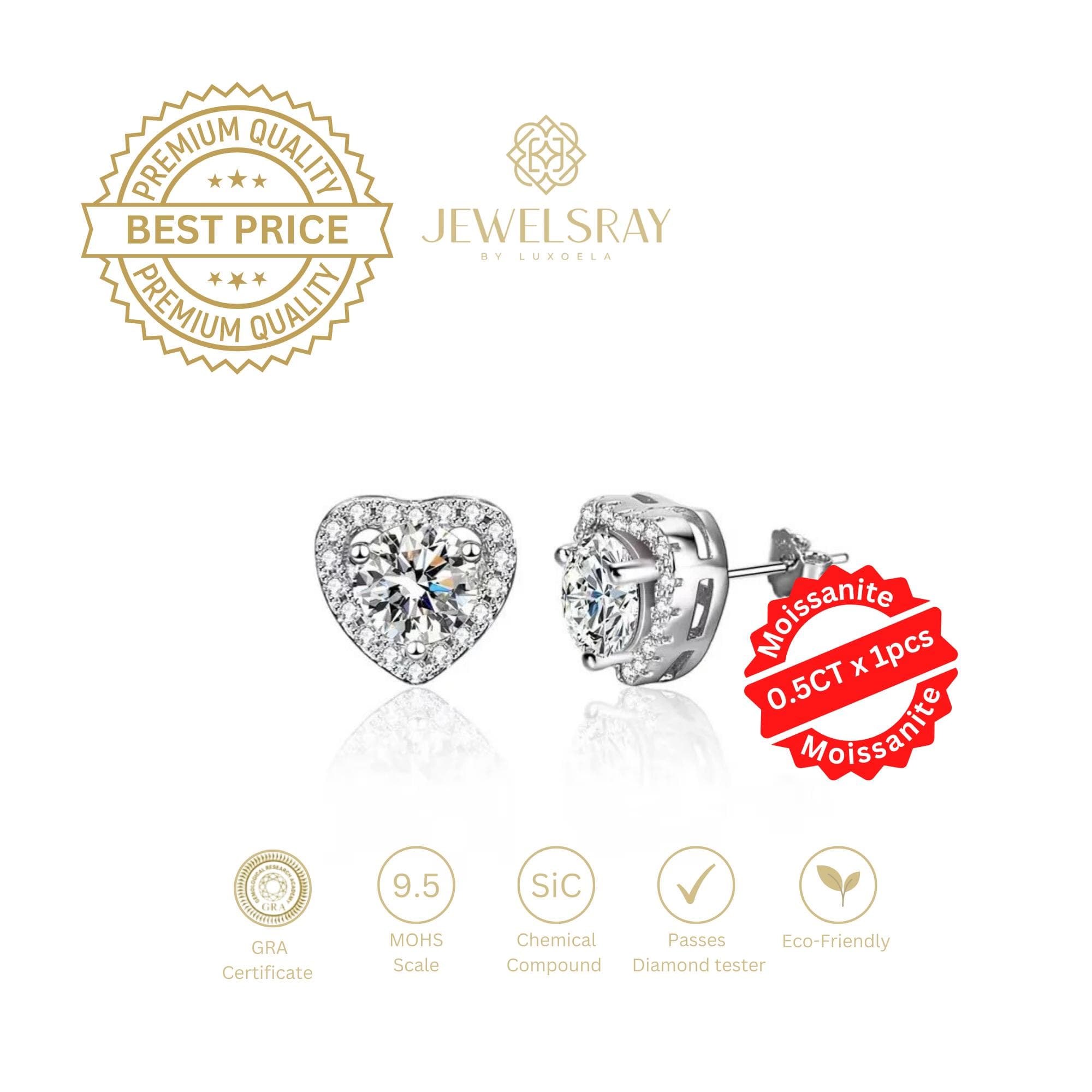 Heart Halo Moissanite Earrings Anting Diamond Look Kawin Jewelsray