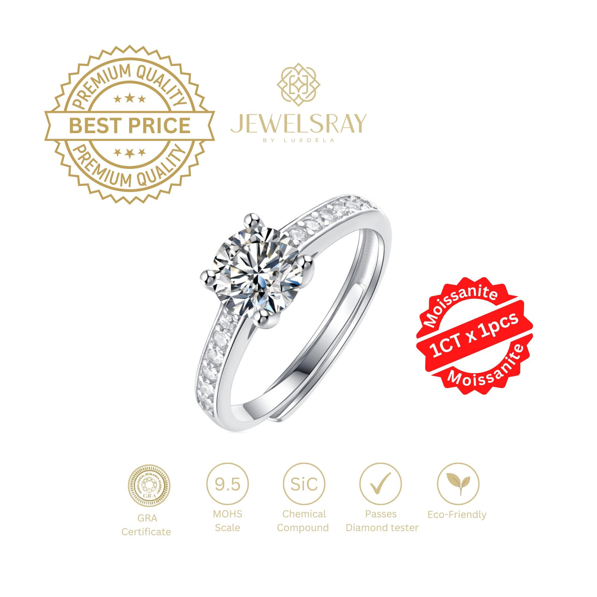 Cincin Kawin Electa Moissanite Ring Adjustable Diamond Look Lamaran