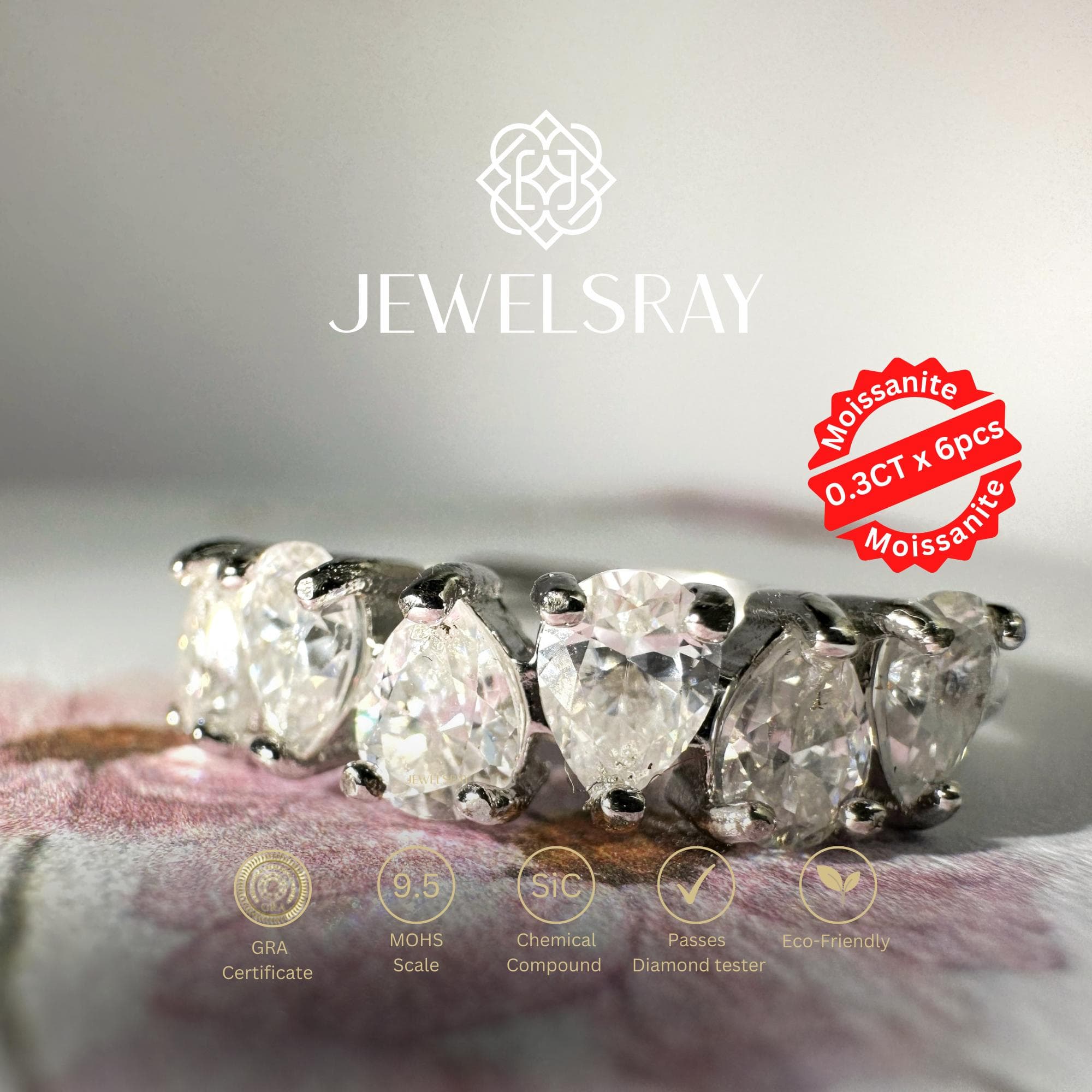 Cincin Kawin Tylie Moissanite Ring Pear Cut Diamond Look Lamaran