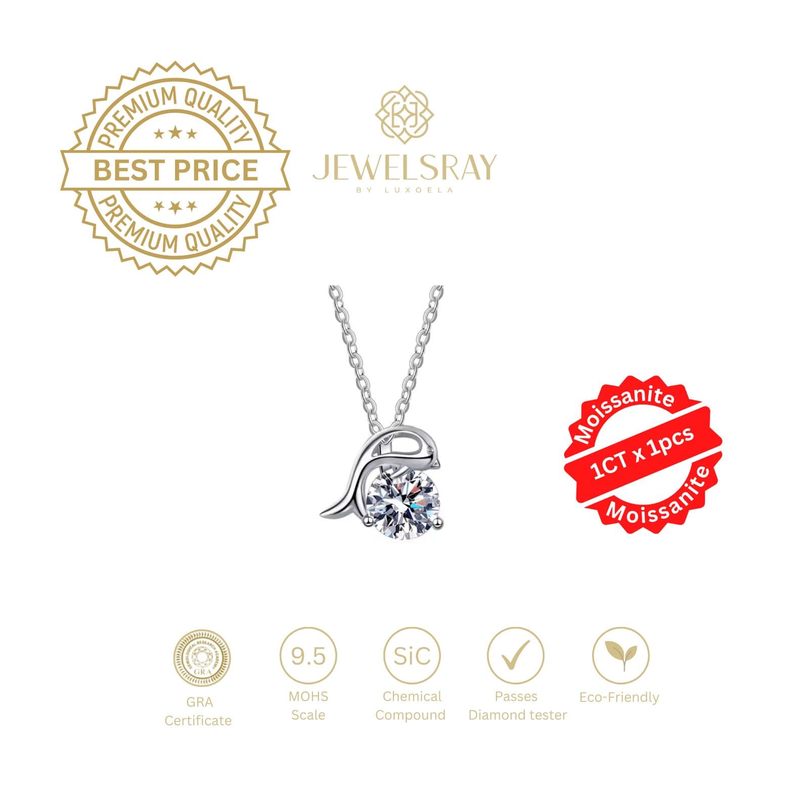 Kalung Dolphin Moissanite Necklace Perhiasan Elegant Fancy Diamond Look Jewelry Kawin Tunangan Wedding Engagement Lamaran Married Bridal Jewelsray Luxoela Intan Permata