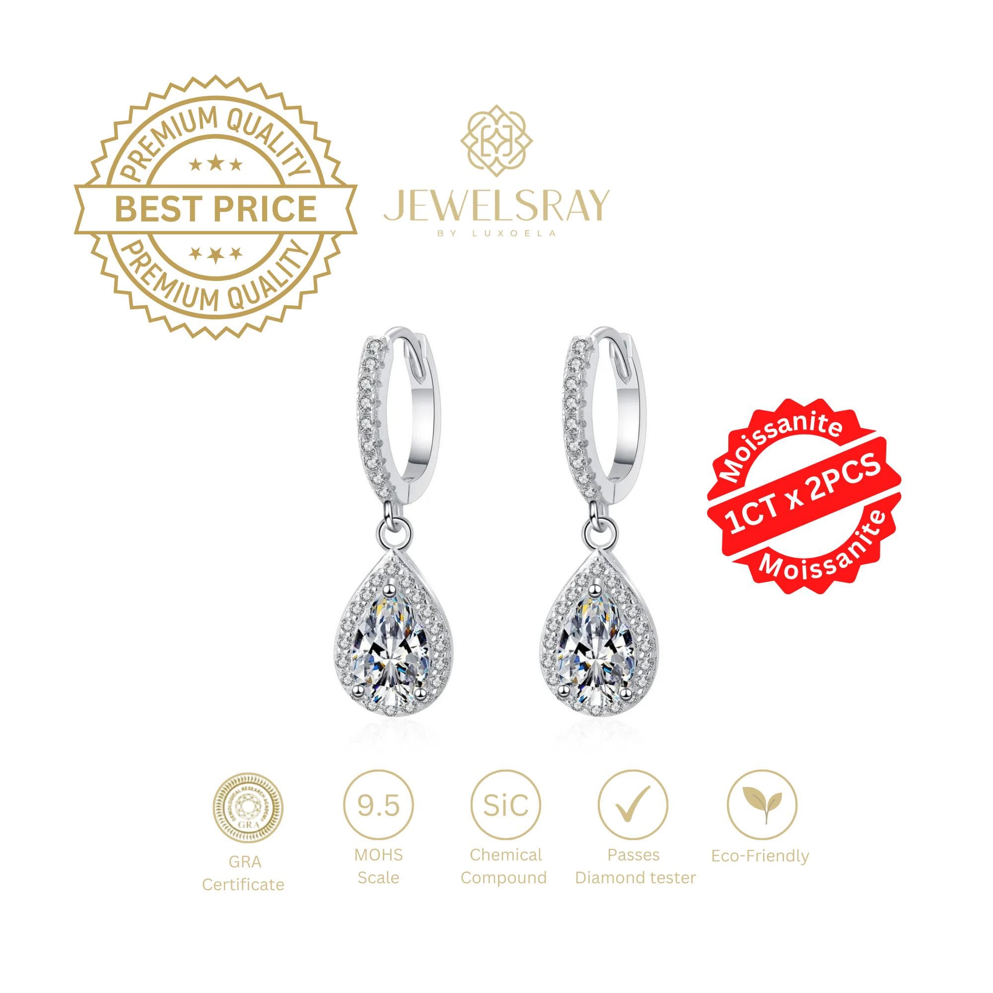 Anting Molwie Moissanite Earring Diamond Look Lamaran tunangan Pear Cut